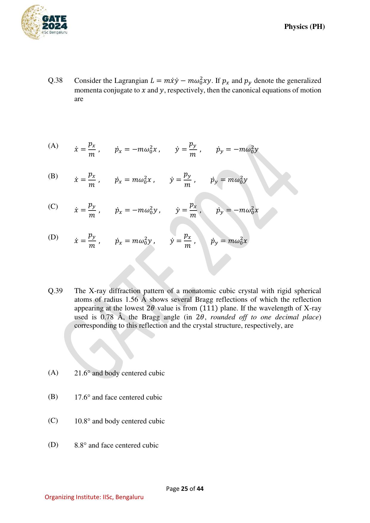 GATE 2024 Physics (PH) Question Paper - Page 25