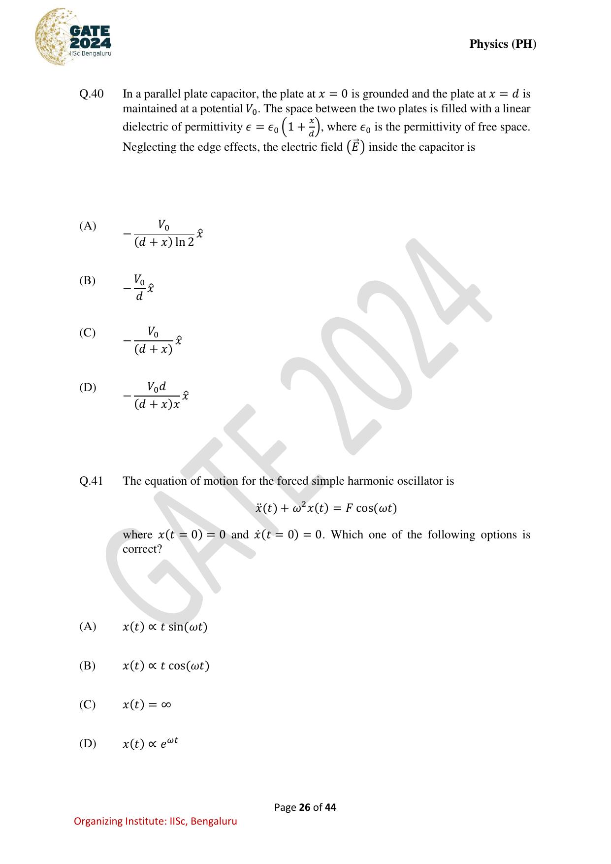 GATE 2024 Physics (PH) Question Paper - Page 26
