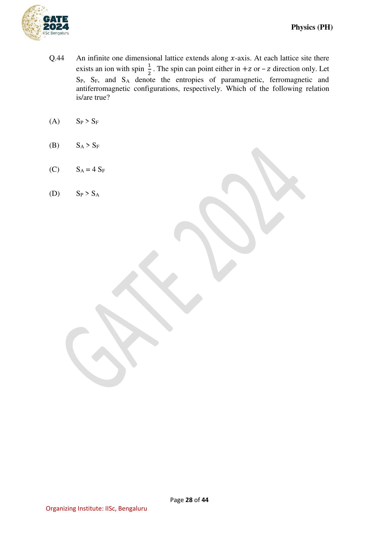 GATE 2024 Physics (PH) Question Paper - Page 28