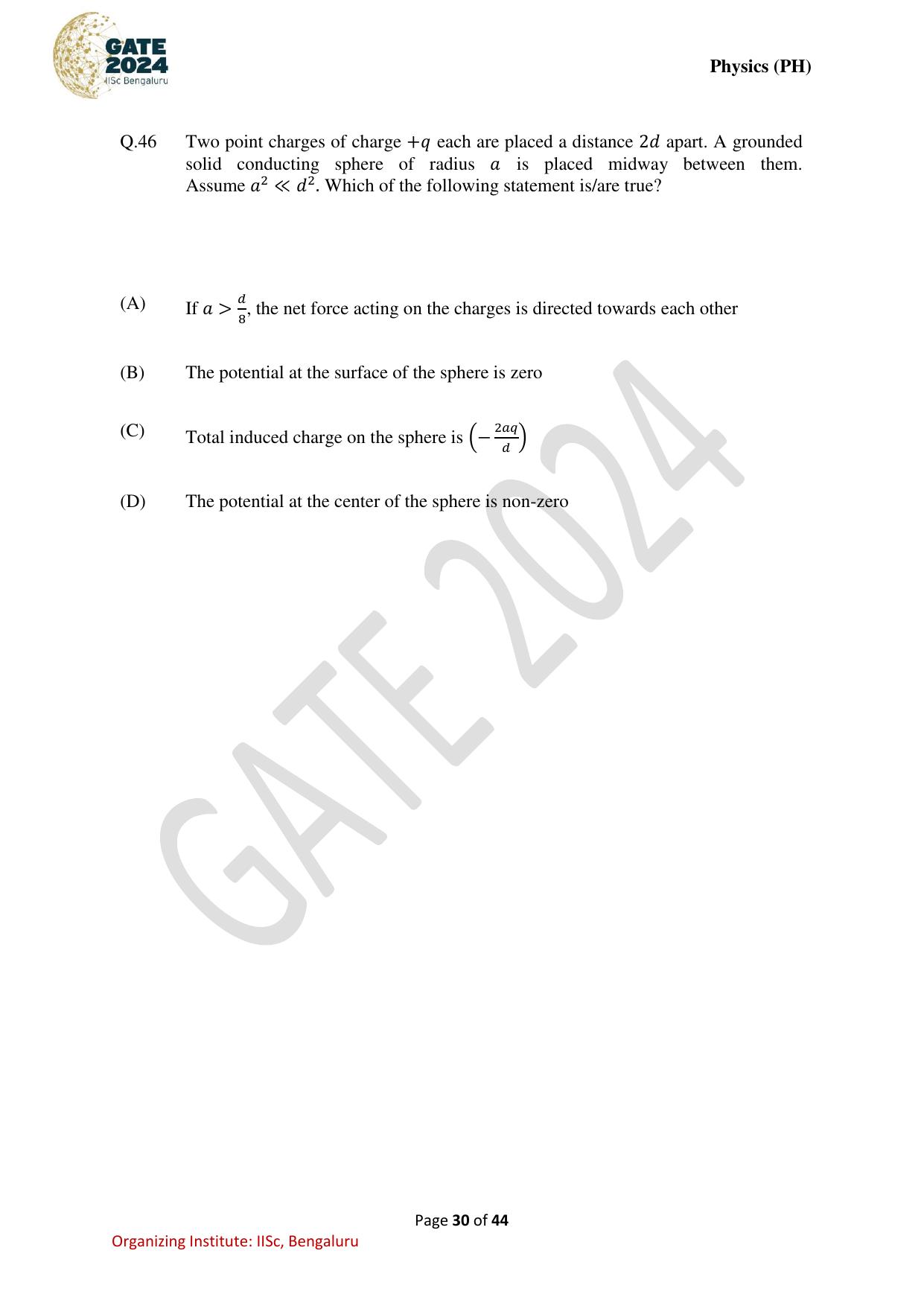 GATE 2024 Physics (PH) Question Paper - Page 30