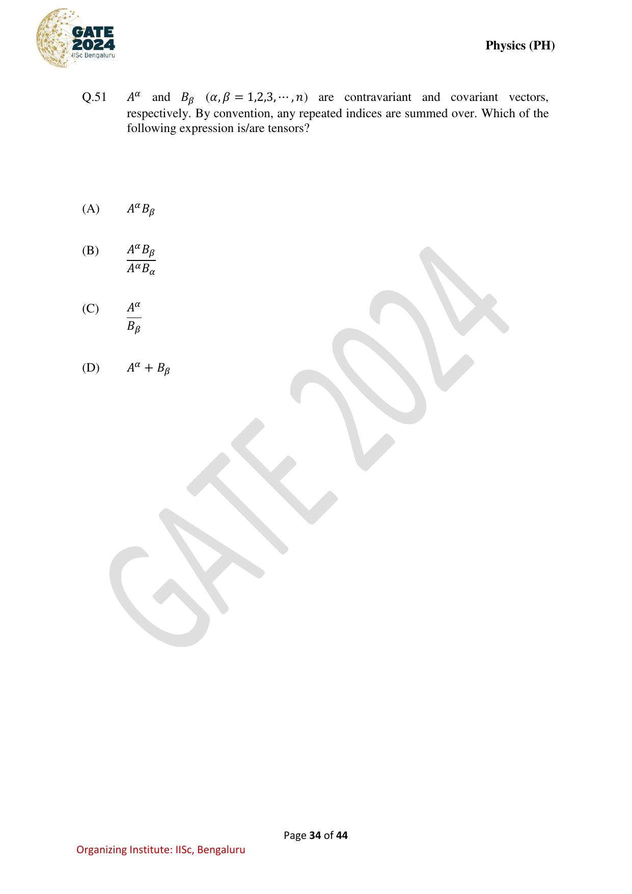 GATE 2024 Physics (PH) Question Paper - Page 34