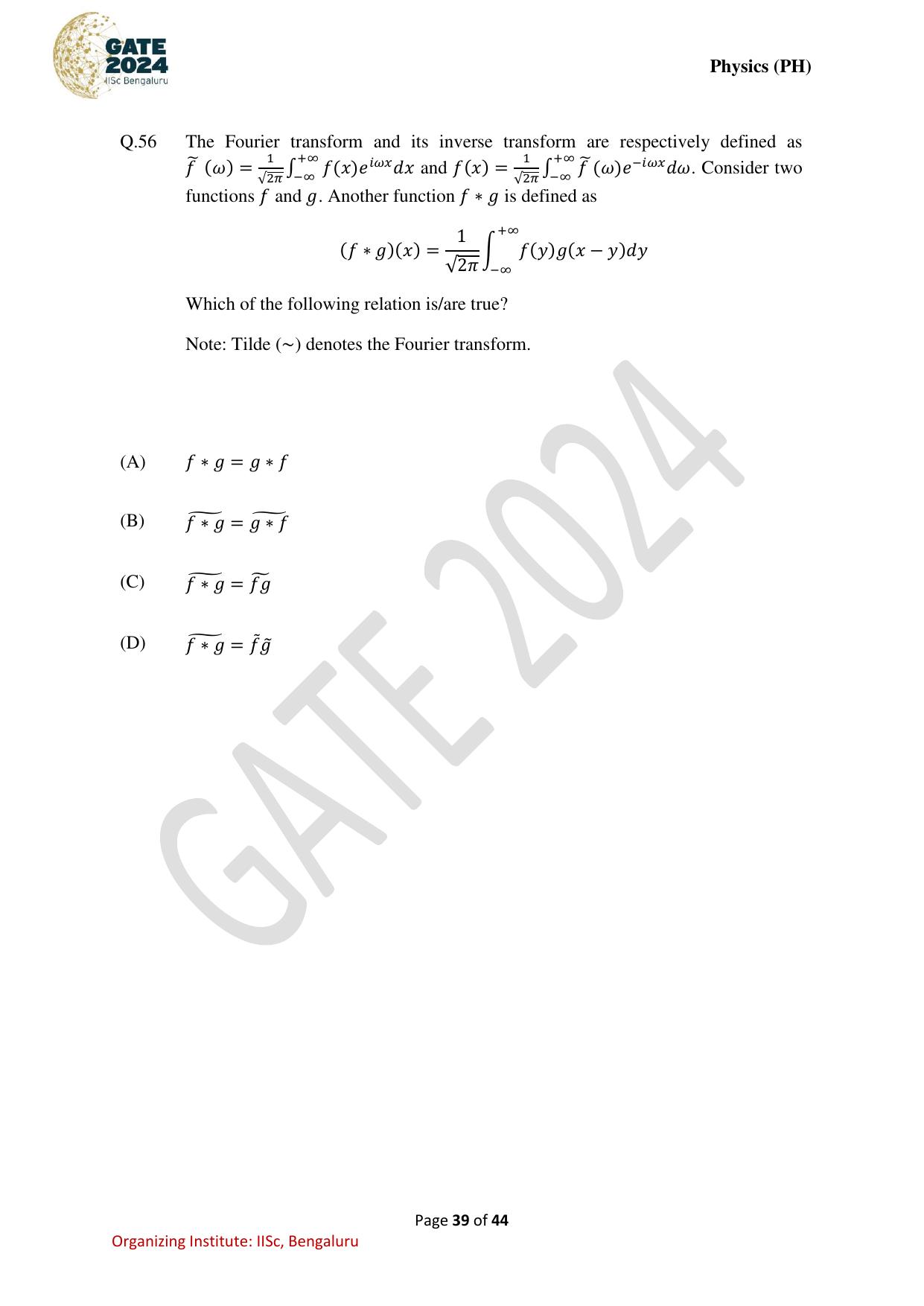 GATE 2024 Physics (PH) Question Paper - Page 39