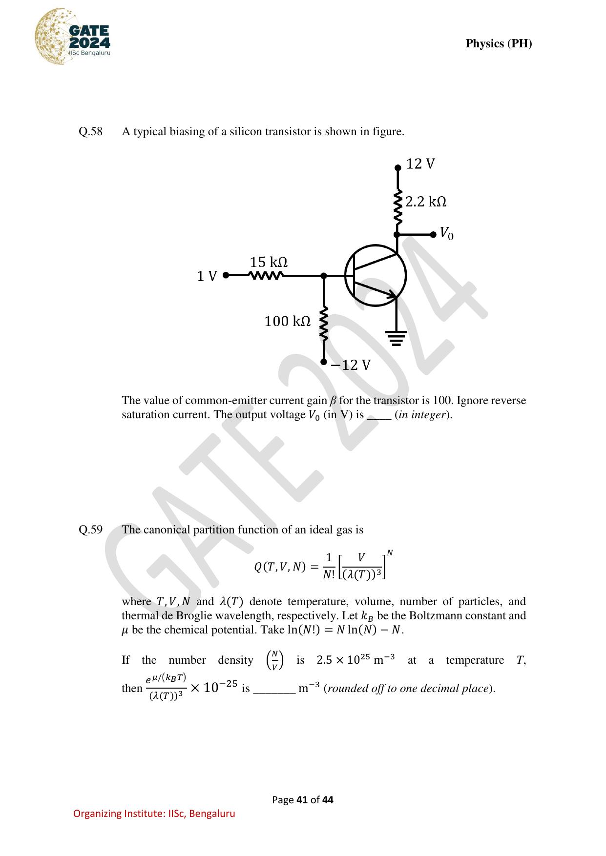 GATE 2024 Physics (PH) Question Paper - Page 41