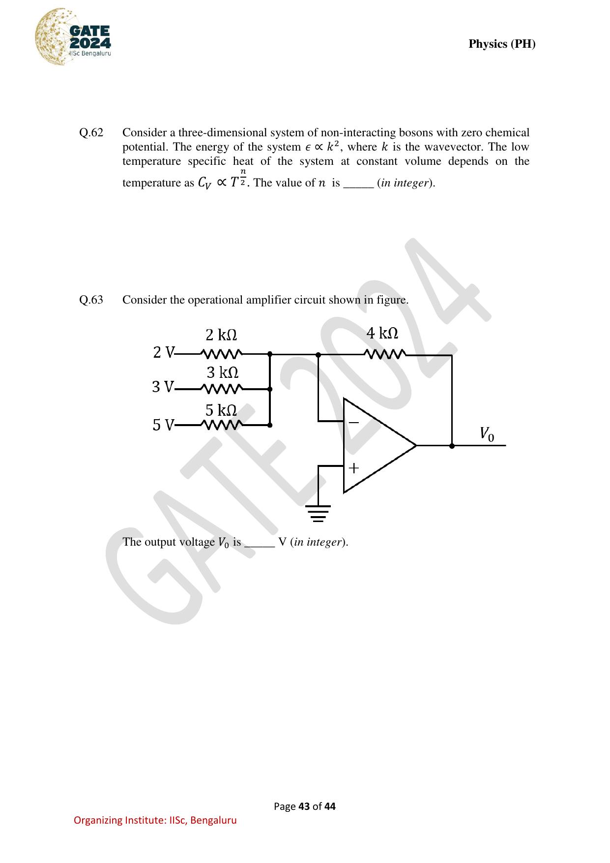 GATE 2024 Physics (PH) Question Paper - Page 43