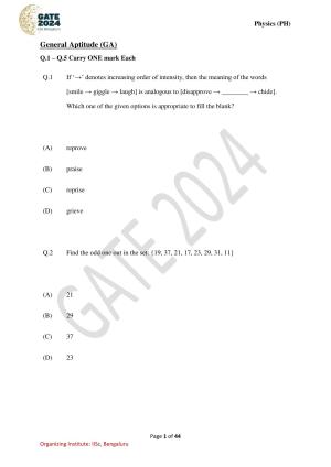 GATE 2024 Physics (PH) Question Paper