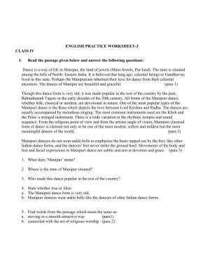 Worksheet for Class 4 English Assignment 62 Passage
