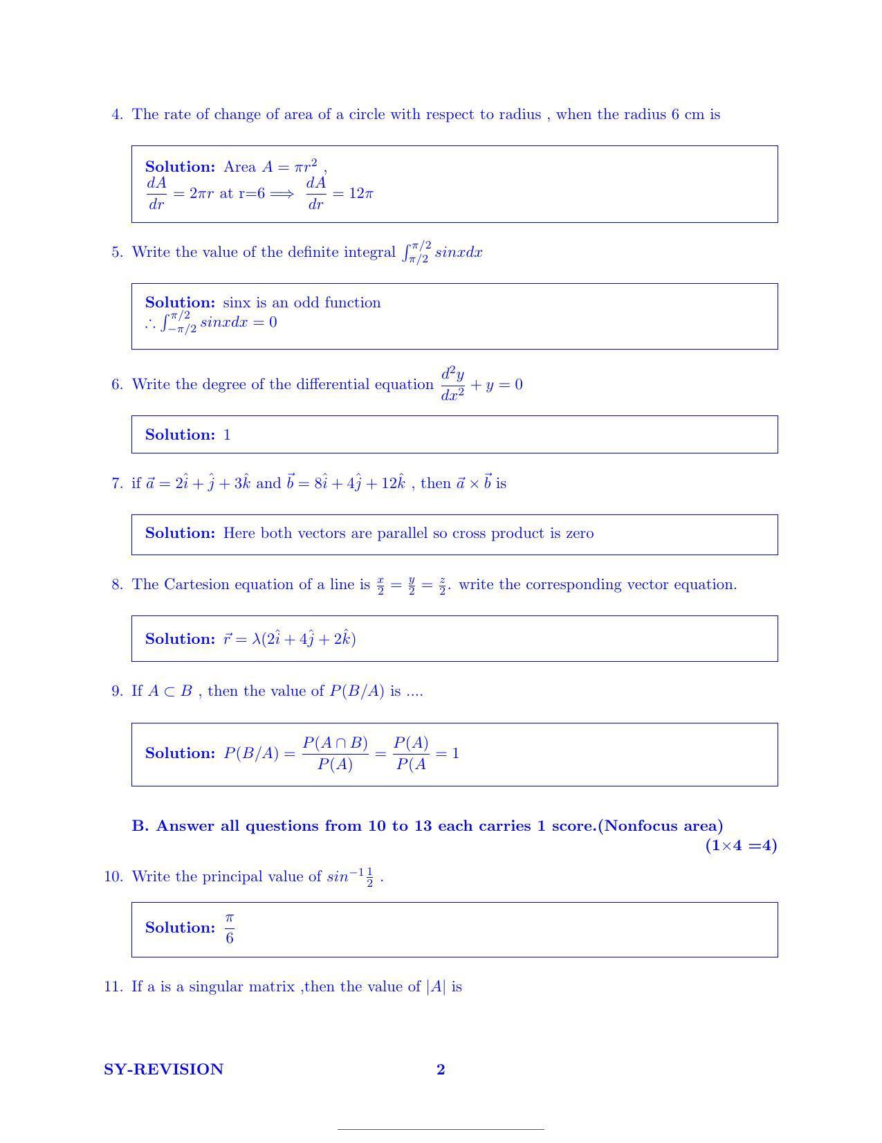Kerala Plus Two 2022 Maths (Science) Model Answer Key                 - Page 2