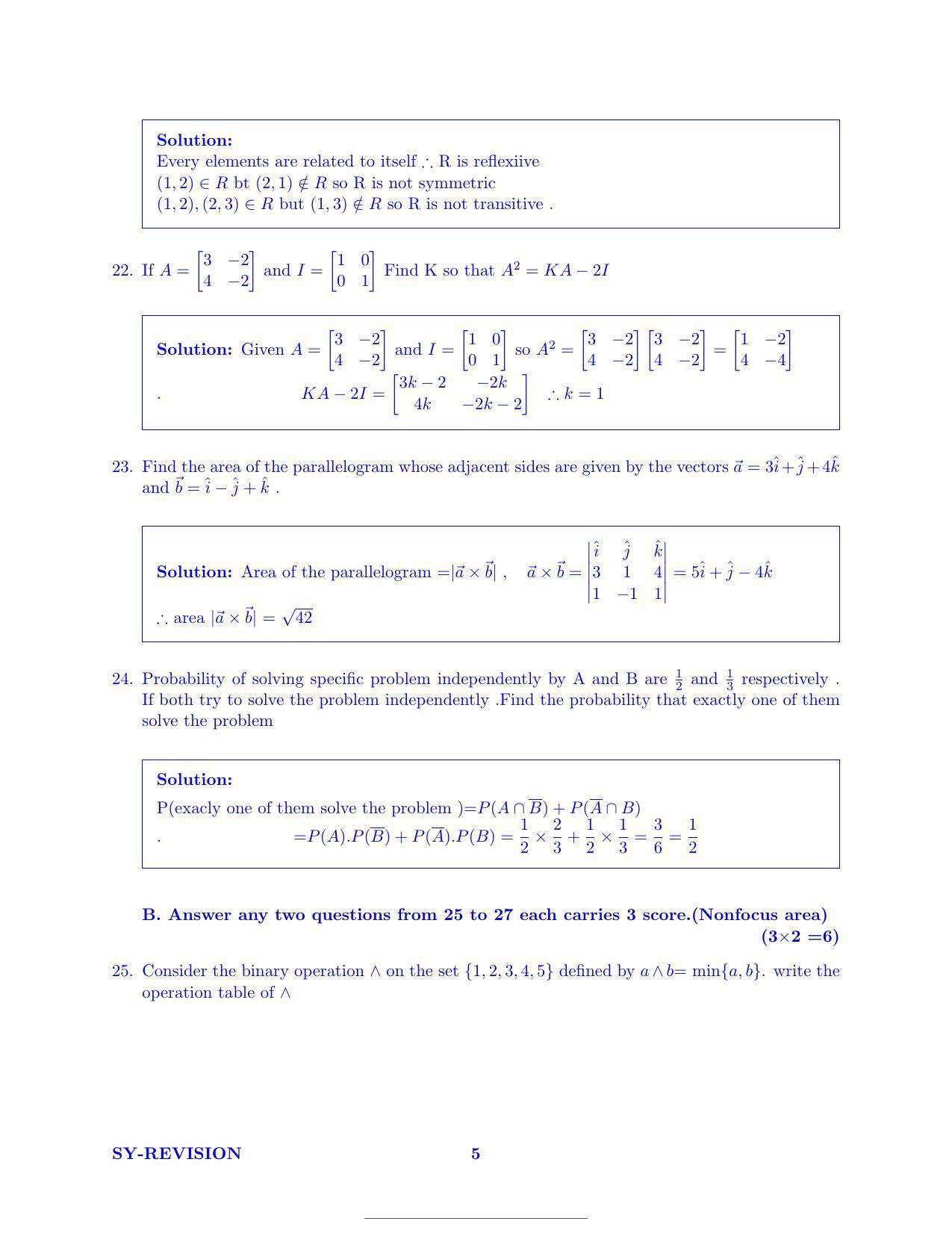 Kerala Plus Two 2022 Maths (Science) Model Answer Key                 - Page 5