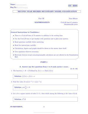Kerala Plus Two 2022 Maths (Science) Model Answer Key                