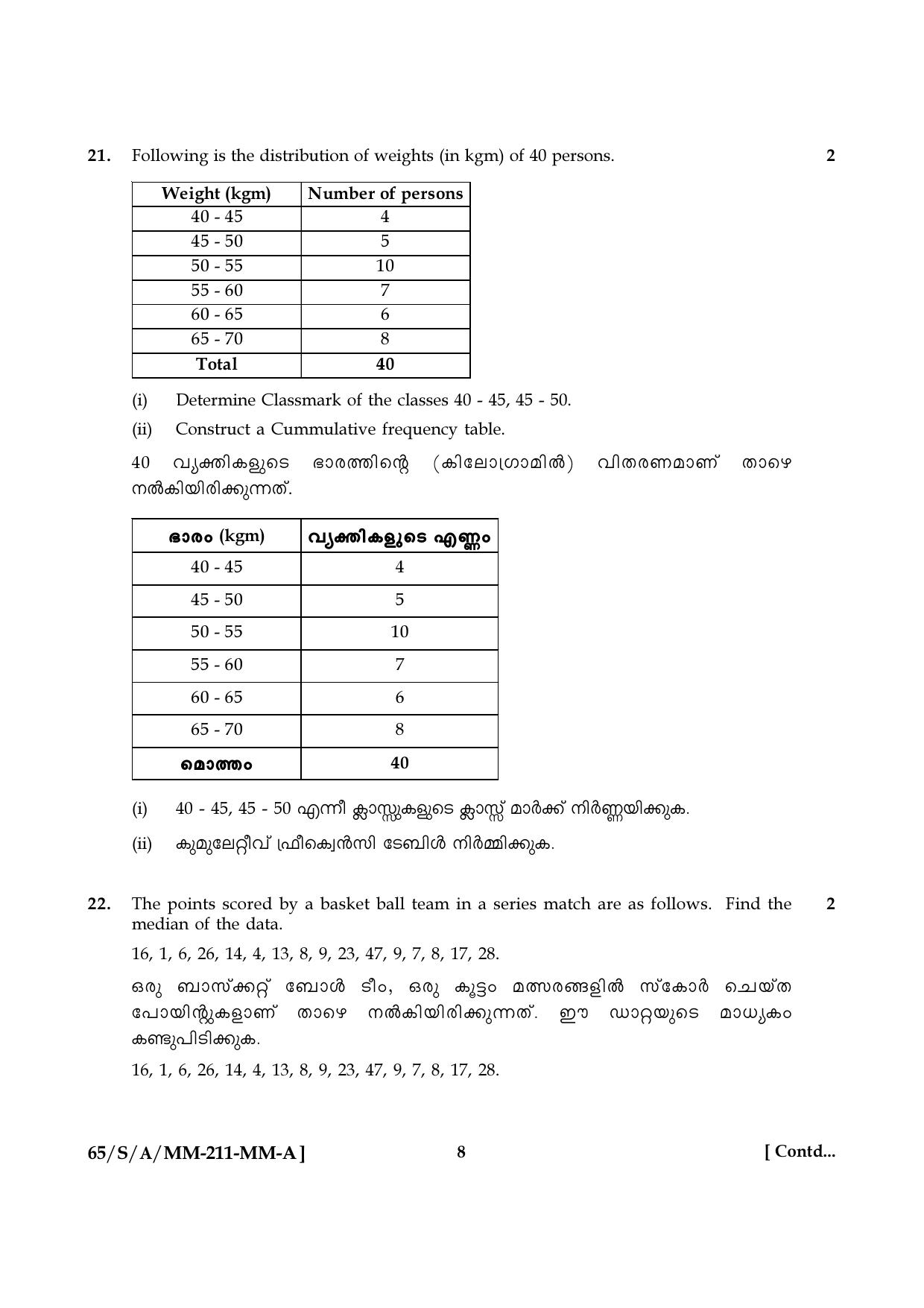 NIOS 2023 Class 10 Malayalam (Mathematics) Question Paper - Page 8