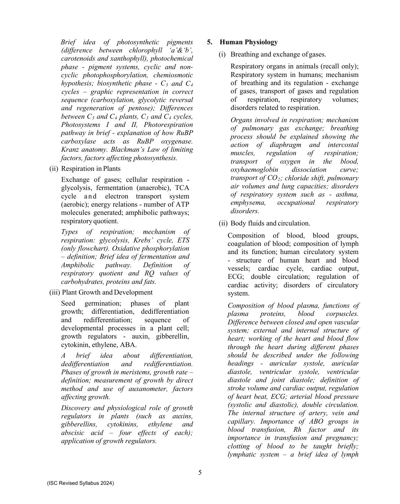ISC Class XI Biology 2025 Syllabus - Page 5