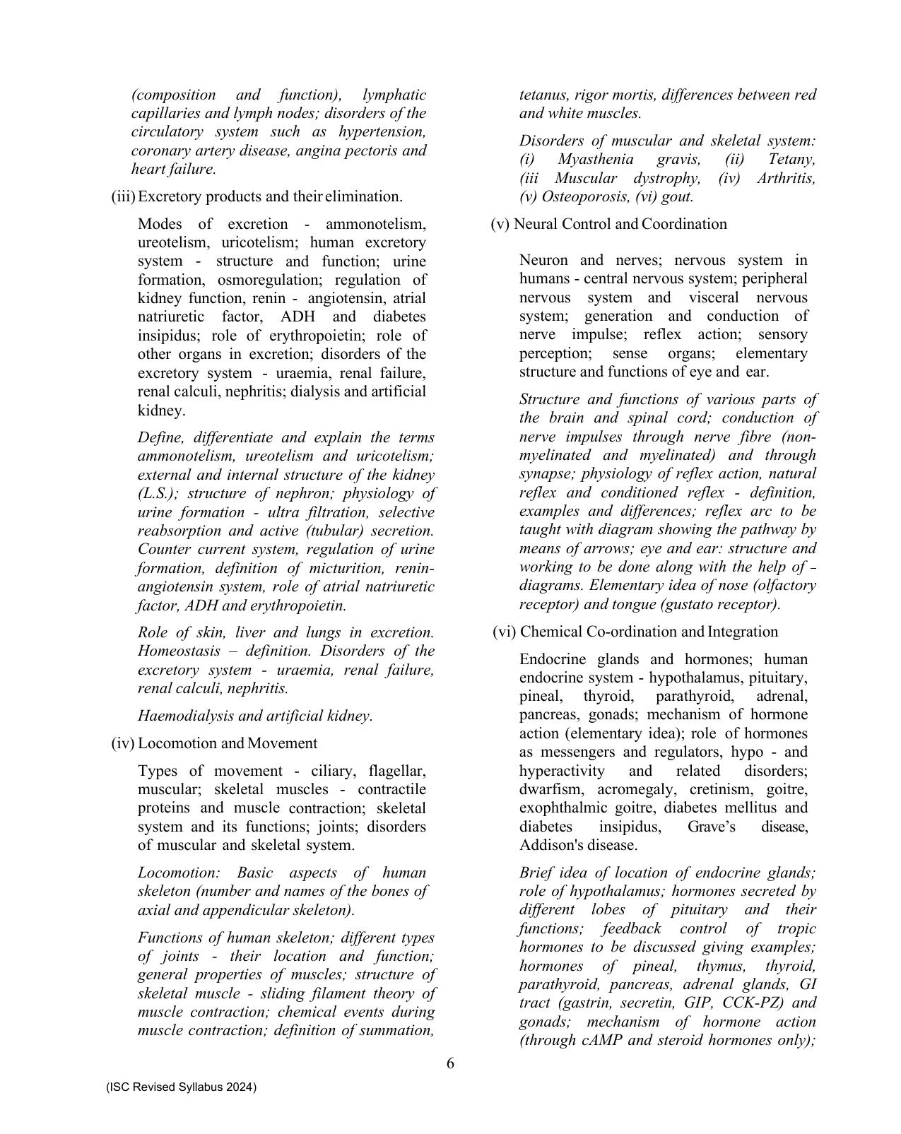 ISC Class XI Biology 2025 Syllabus - Page 6
