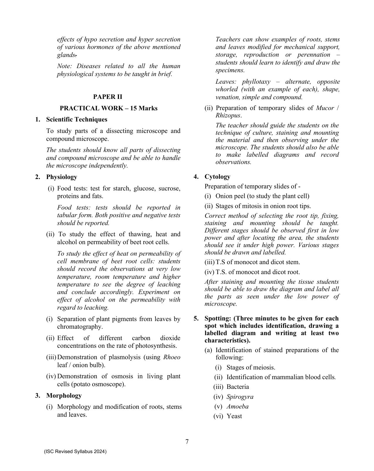ISC Class XI Biology 2025 Syllabus - Page 7