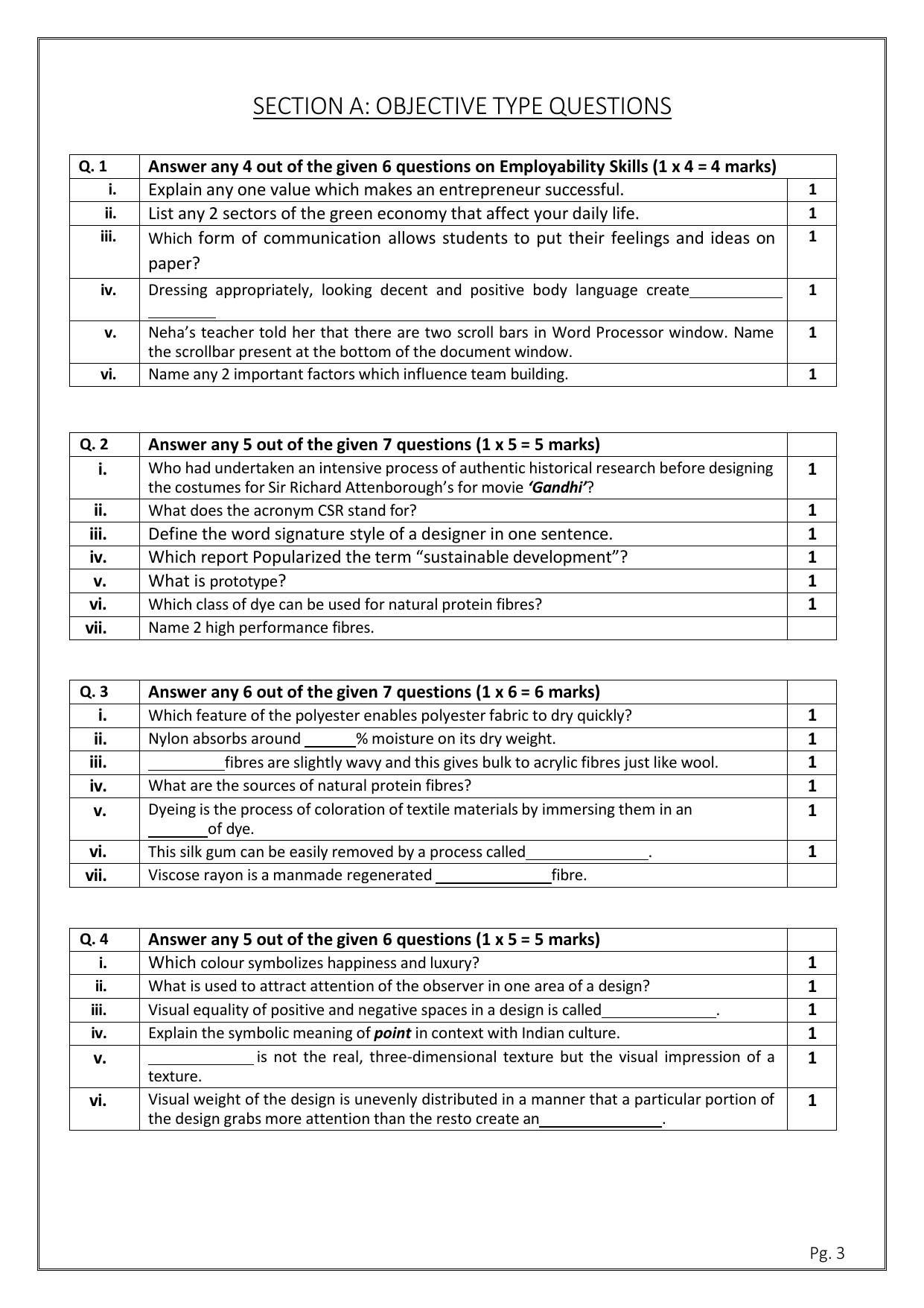 CBSE Class 11: Fashion Studies 2025 Sample Paper - Page 3