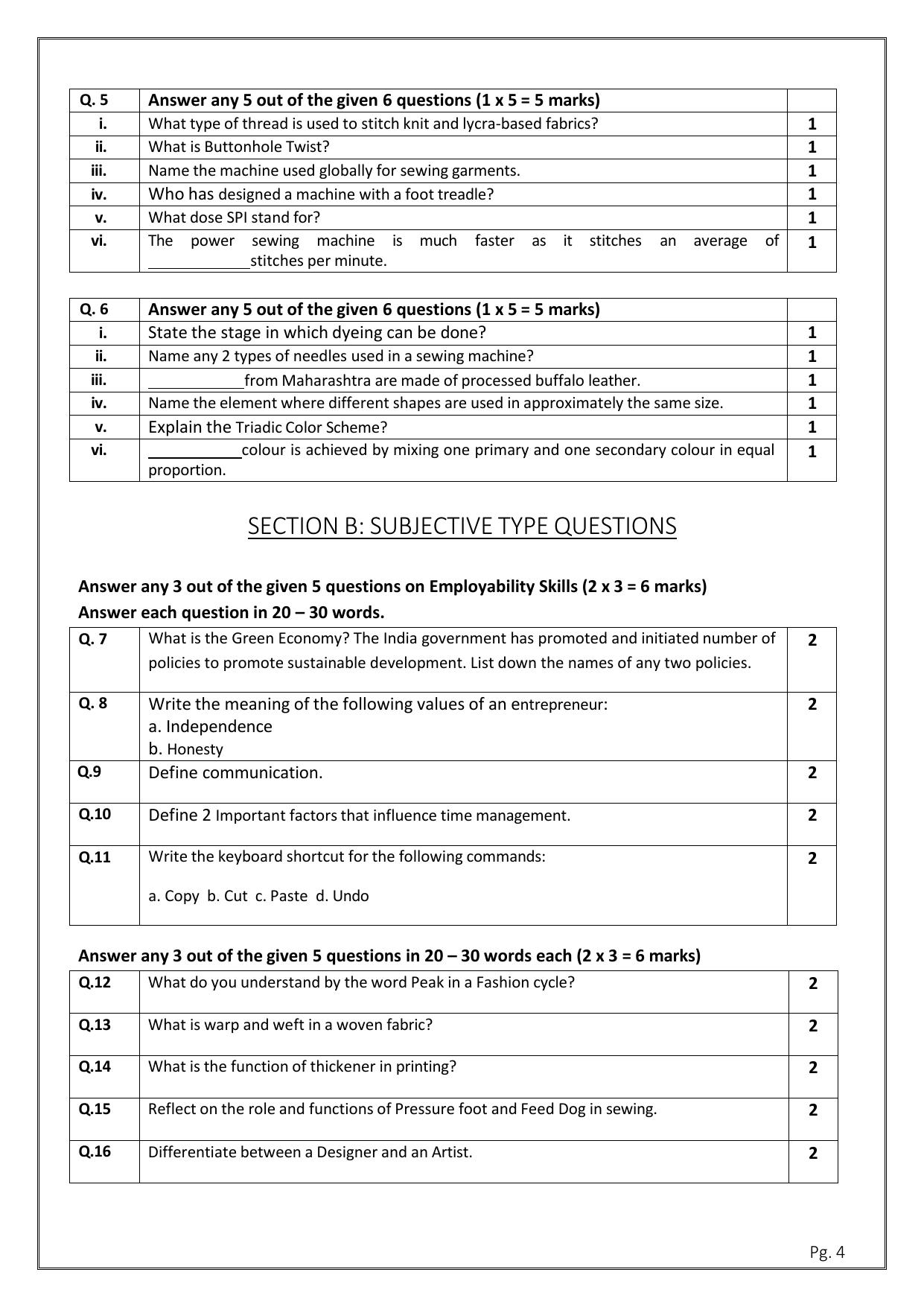 CBSE Class 11: Fashion Studies 2025 Sample Paper - Page 4
