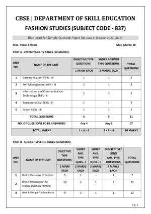 CBSE Class 11: Fashion Studies 2025 Sample Paper