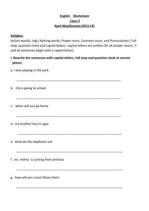 Worksheet for Class 2 English Assignment 42 Revision