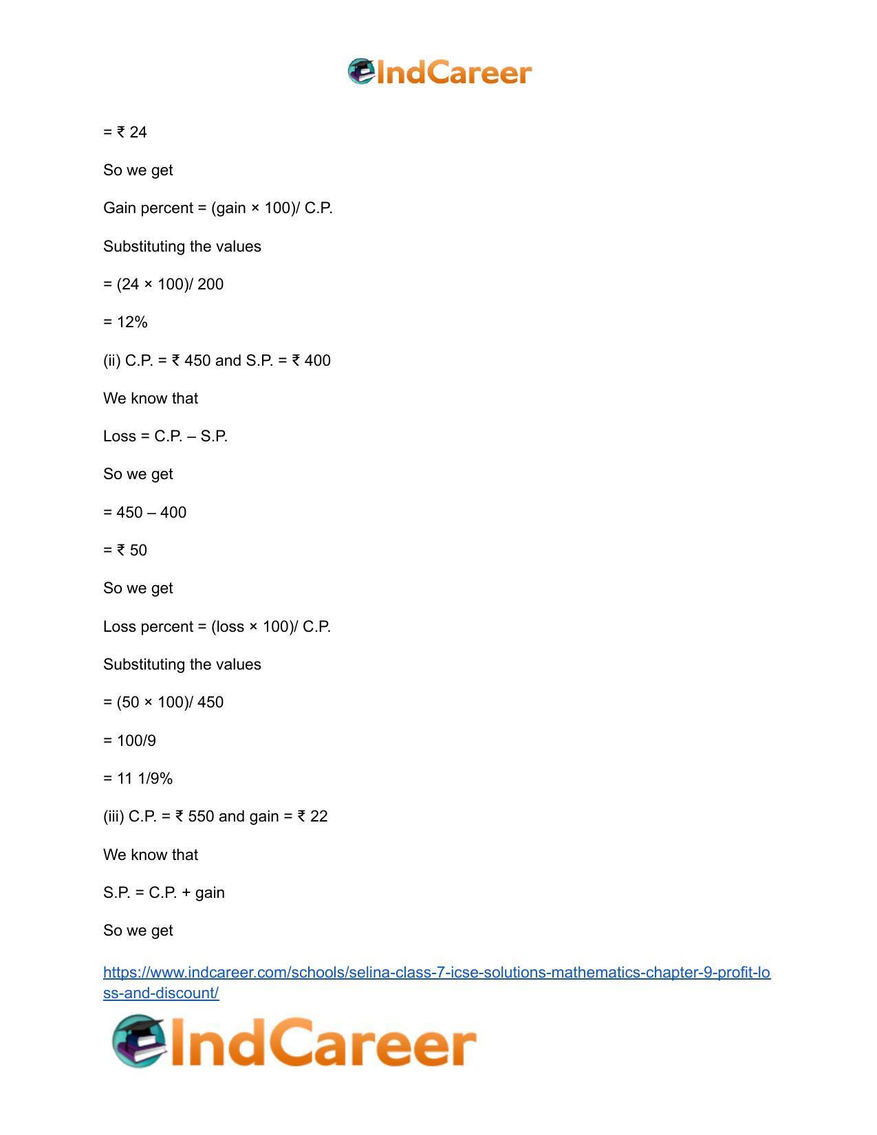 Selina Class 7 ICSE Solutions Mathematics : Chapter 9- Profit, Loss and Discount - Page 3