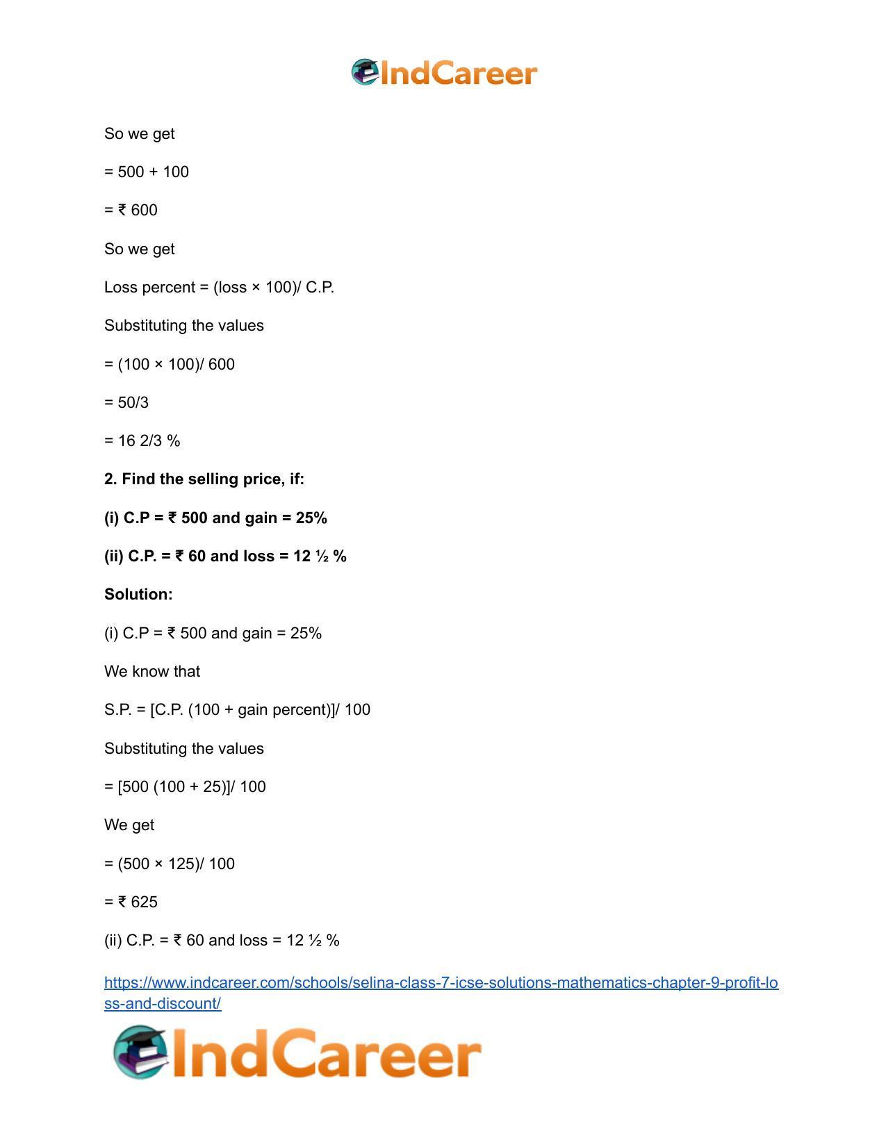 Selina Class 7 ICSE Solutions Mathematics : Chapter 9- Profit, Loss and Discount - Page 5