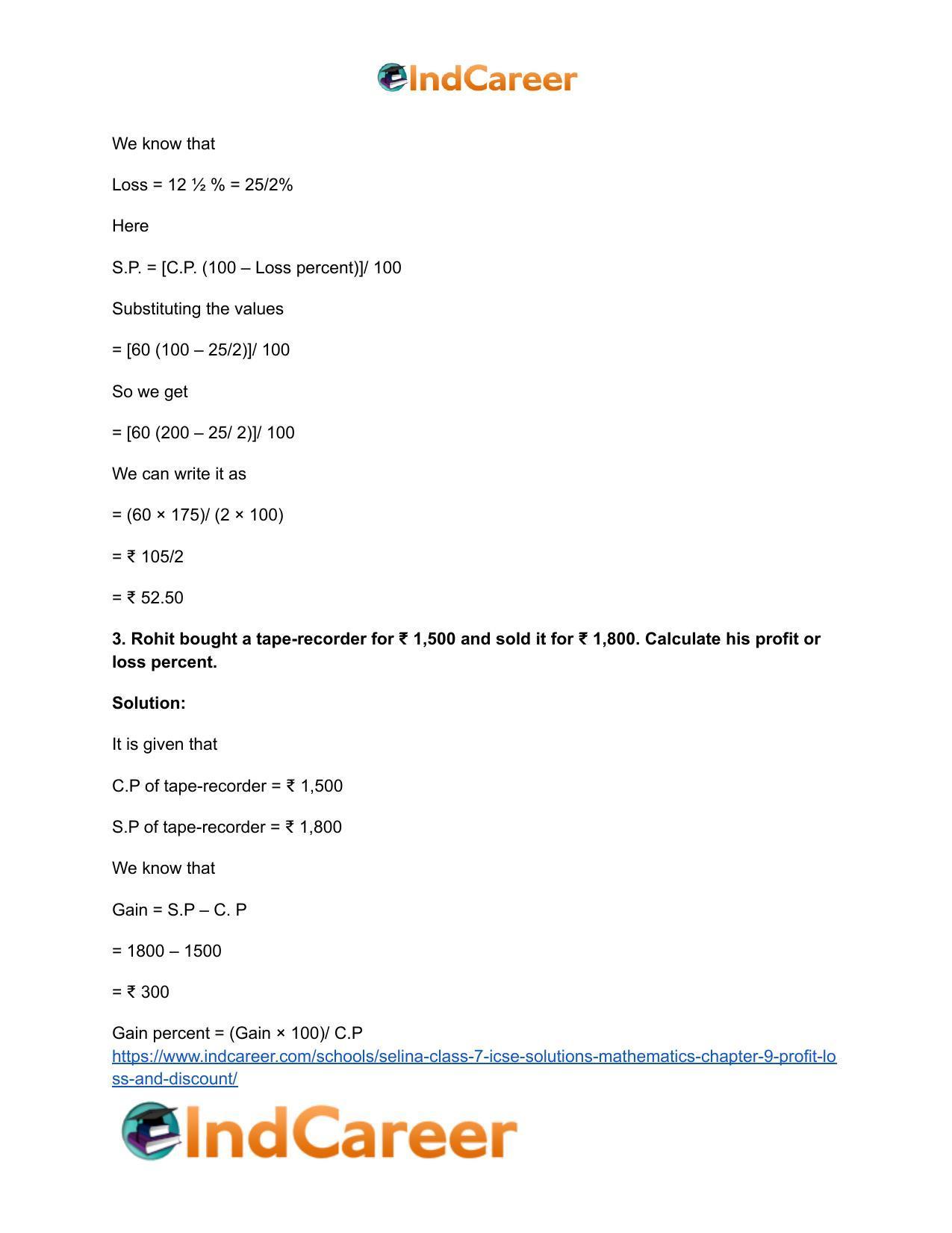 Selina Class 7 ICSE Solutions Mathematics : Chapter 9- Profit, Loss and Discount - Page 6