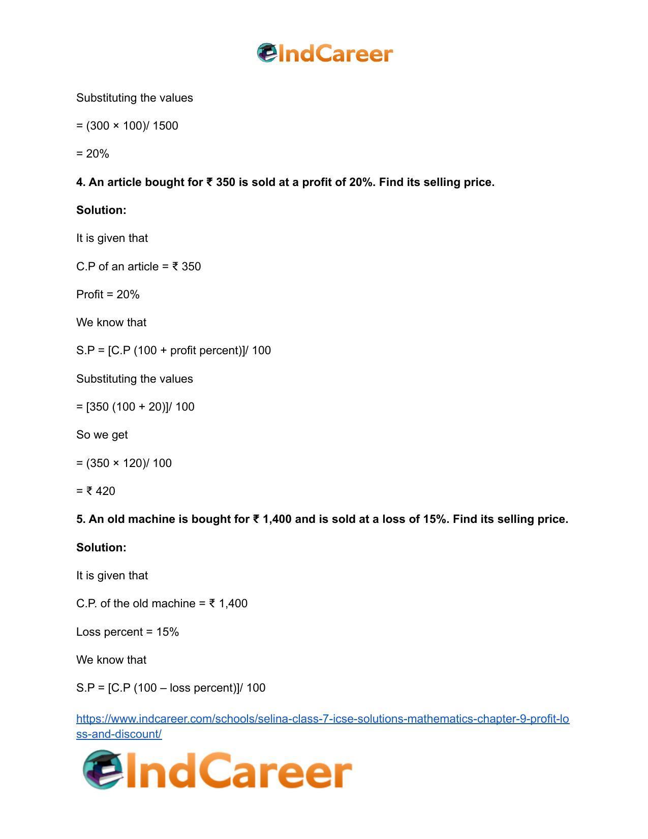 Selina Class 7 ICSE Solutions Mathematics : Chapter 9- Profit, Loss and Discount - Page 7