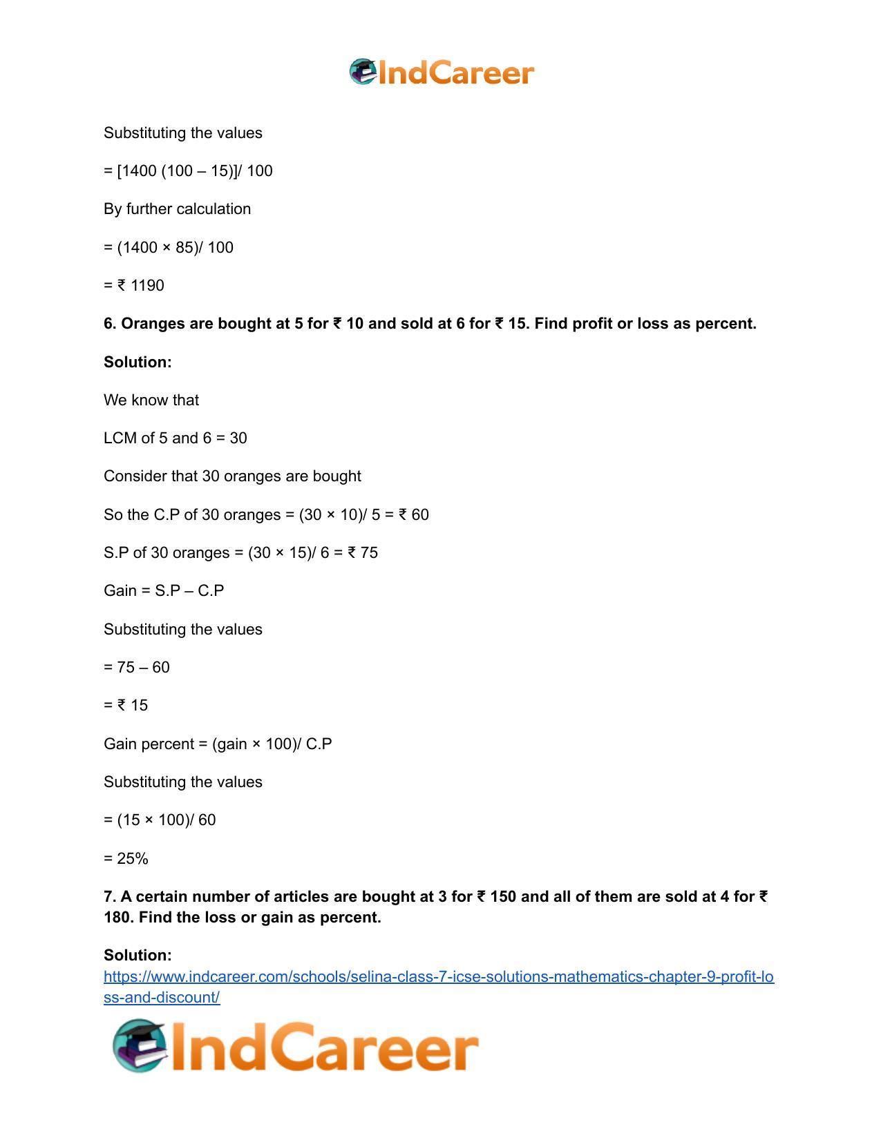 Selina Class 7 ICSE Solutions Mathematics : Chapter 9- Profit, Loss and Discount - Page 8