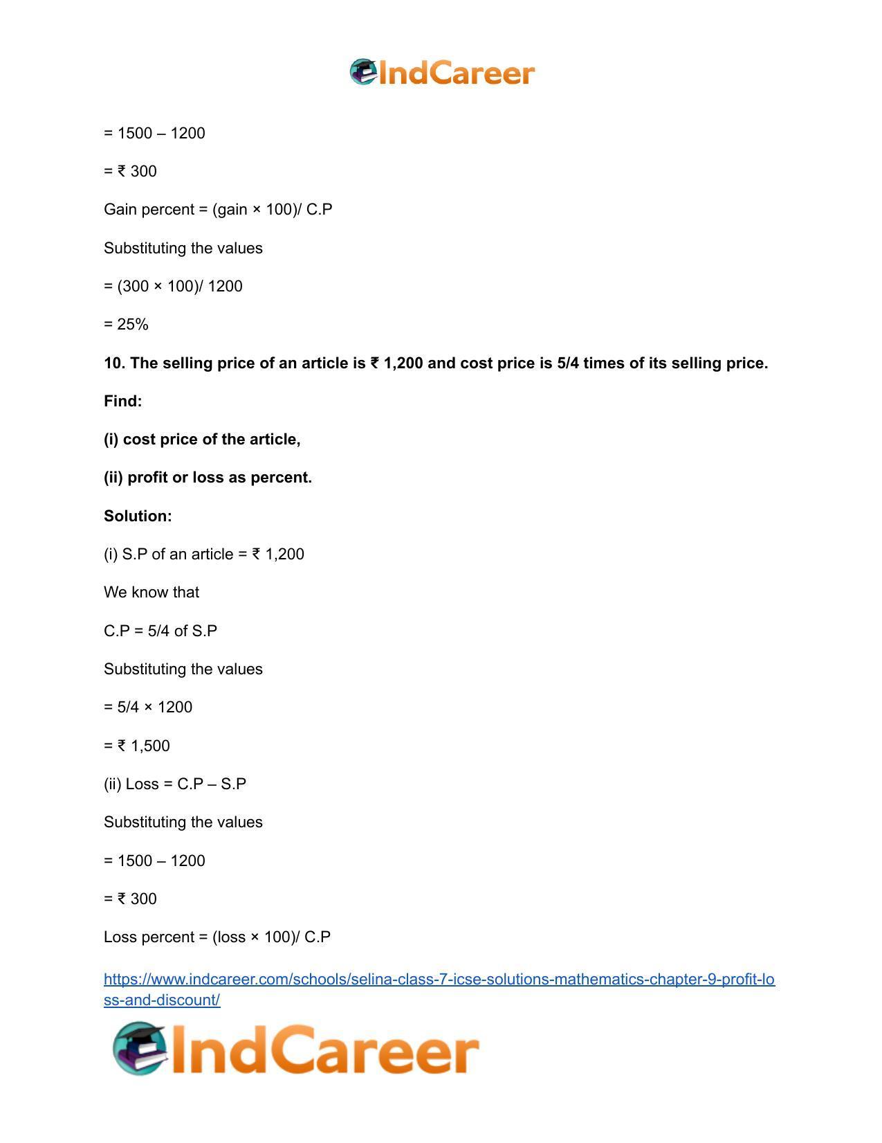 Selina Class 7 ICSE Solutions Mathematics : Chapter 9- Profit, Loss and Discount - Page 11