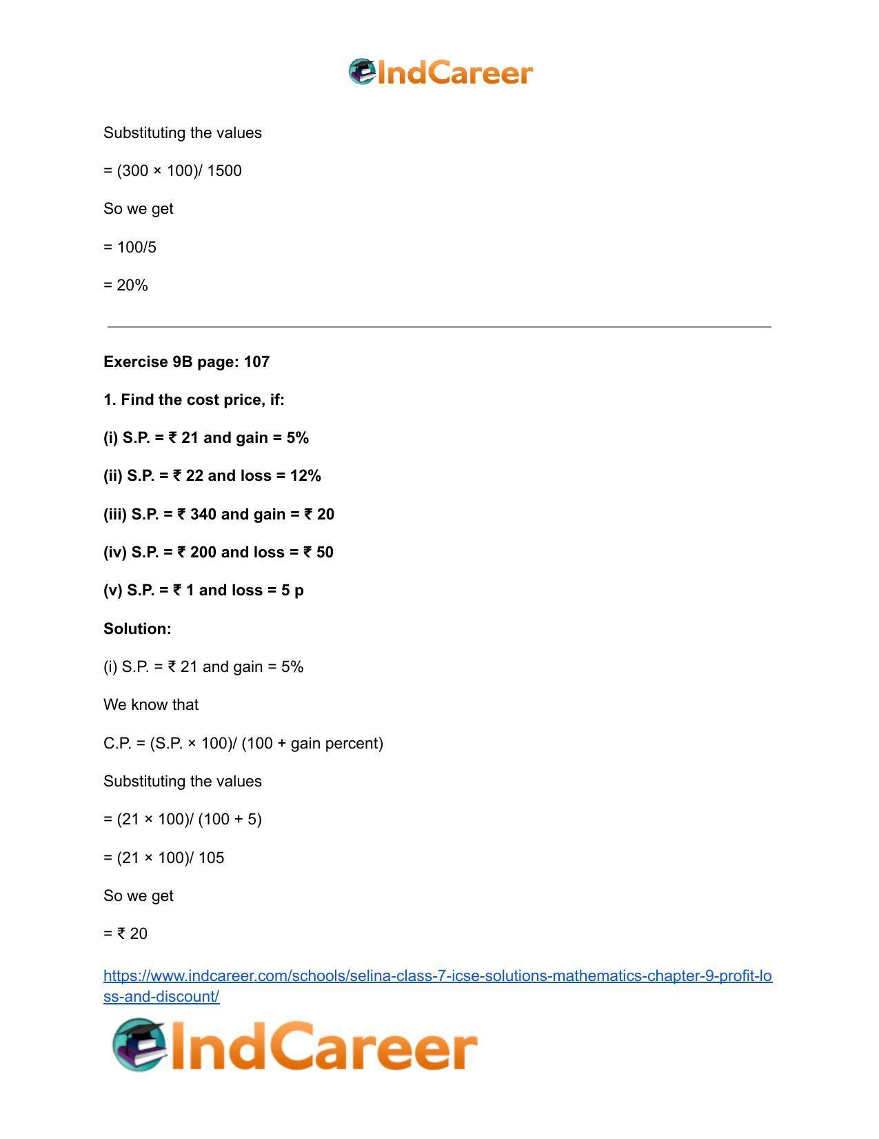 Selina Class 7 ICSE Solutions Mathematics : Chapter 9- Profit, Loss and Discount - Page 12