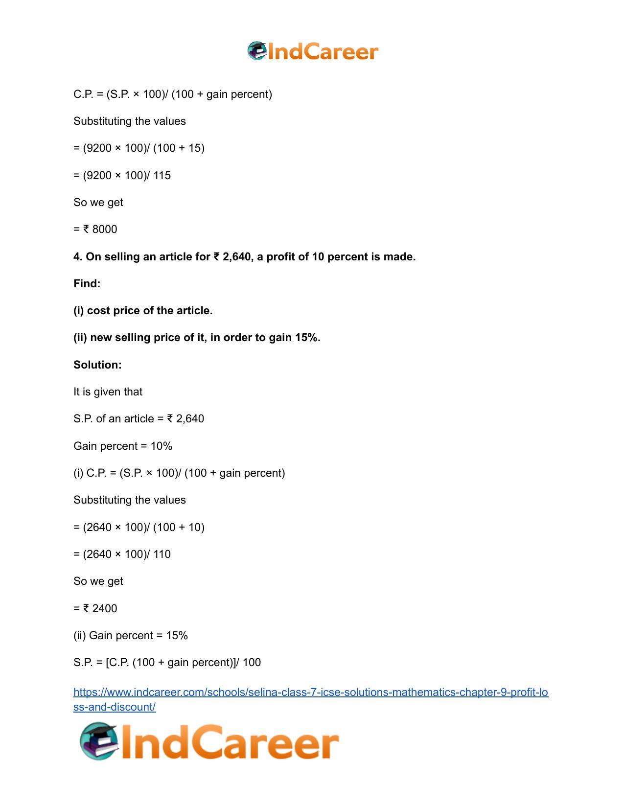 Selina Class 7 ICSE Solutions Mathematics : Chapter 9- Profit, Loss and Discount - Page 15