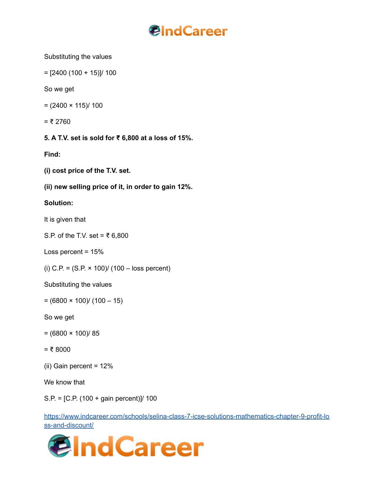 Selina Class 7 ICSE Solutions Mathematics : Chapter 9- Profit, Loss and Discount - Page 16