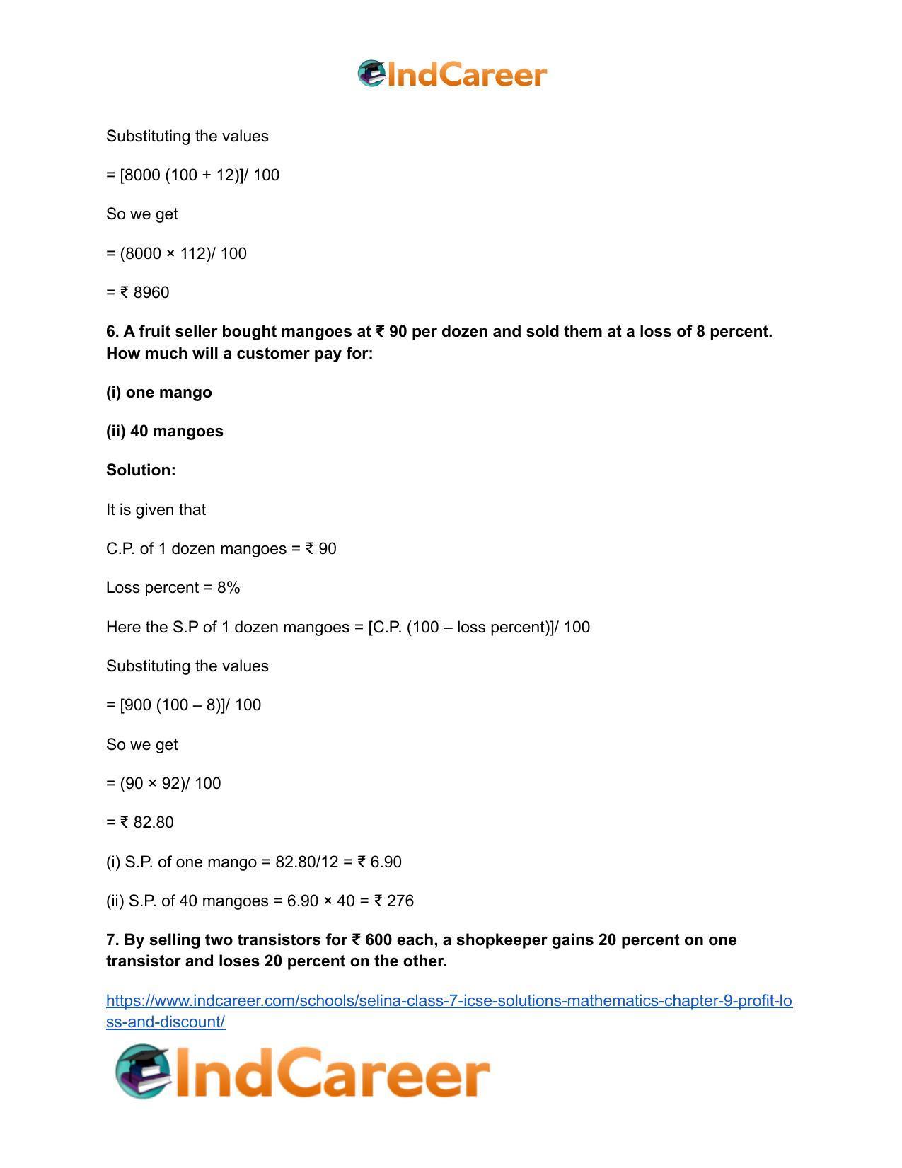 Selina Class 7 ICSE Solutions Mathematics : Chapter 9- Profit, Loss and Discount - Page 17