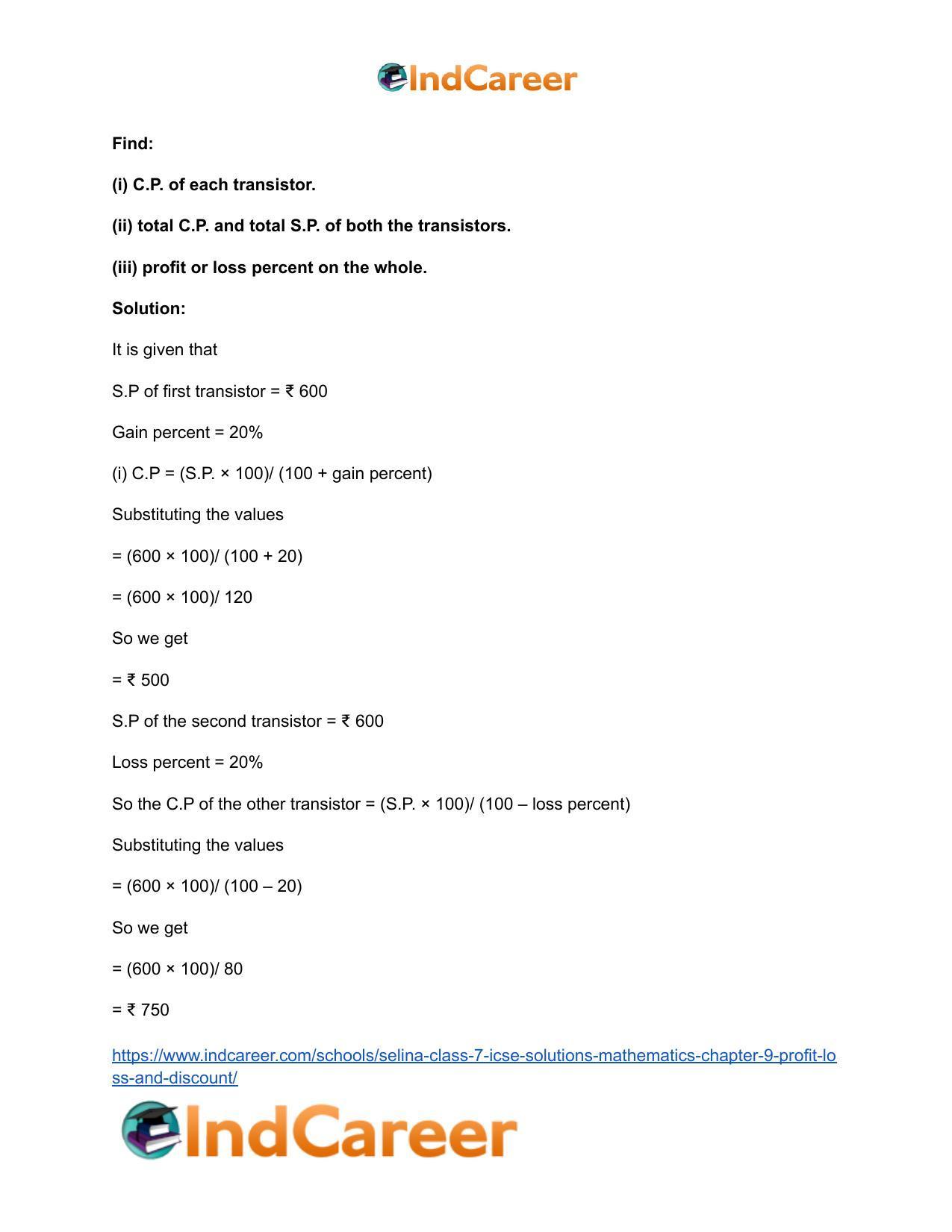 Selina Class 7 ICSE Solutions Mathematics : Chapter 9- Profit, Loss and Discount - Page 18
