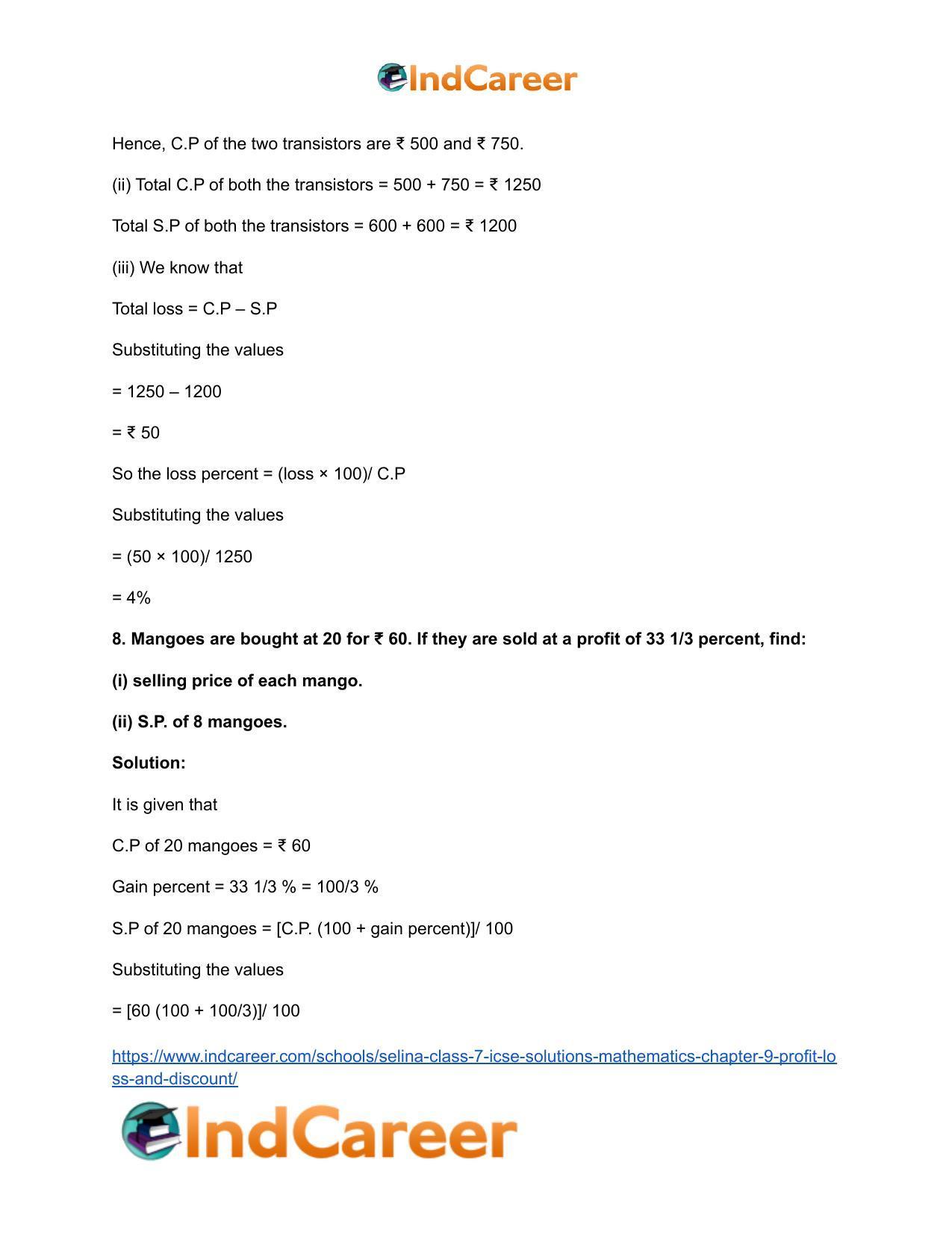 Selina Class 7 ICSE Solutions Mathematics : Chapter 9- Profit, Loss and Discount - Page 19