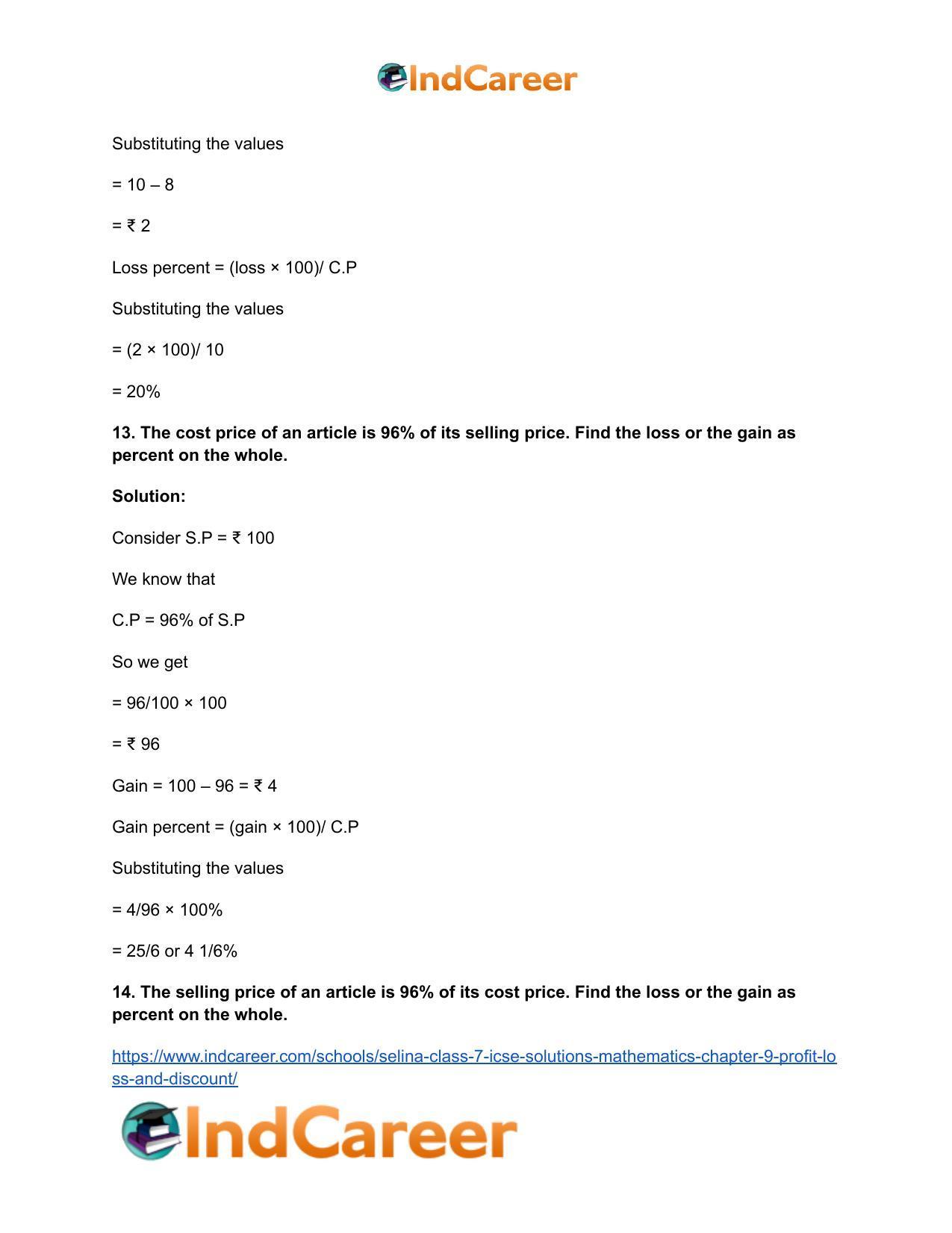 Selina Class 7 ICSE Solutions Mathematics : Chapter 9- Profit, Loss and Discount - Page 23