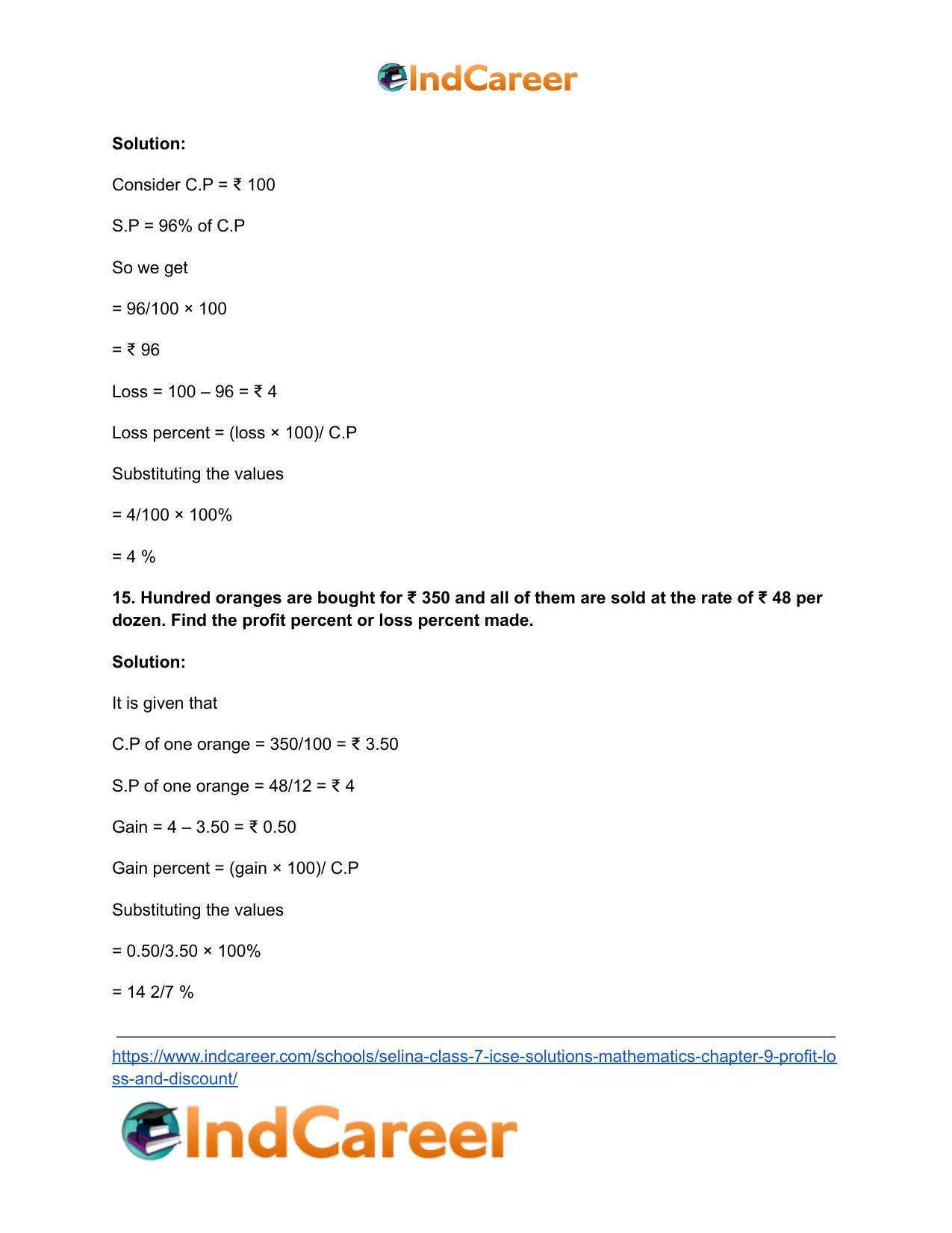 Selina Class 7 ICSE Solutions Mathematics : Chapter 9- Profit, Loss and Discount - Page 24
