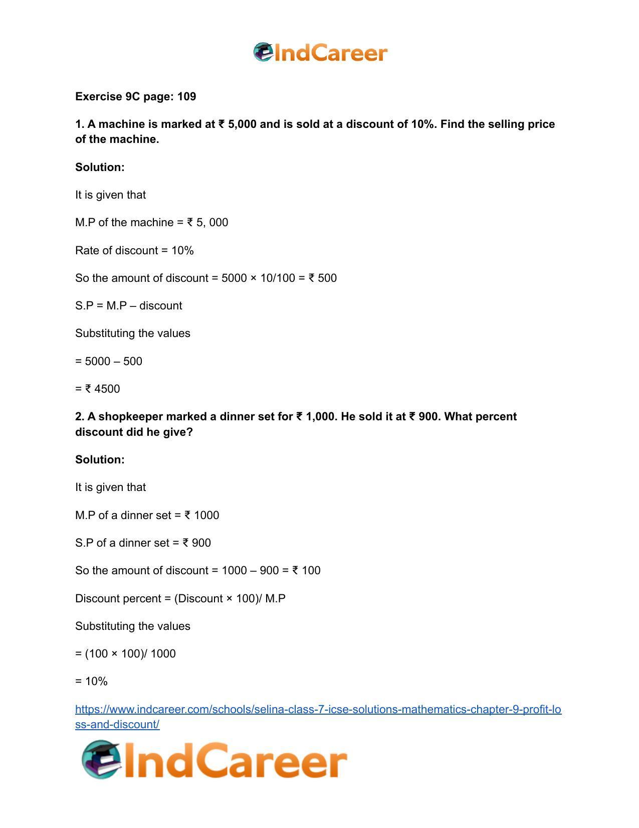 Selina Class 7 ICSE Solutions Mathematics : Chapter 9- Profit, Loss and Discount - Page 25