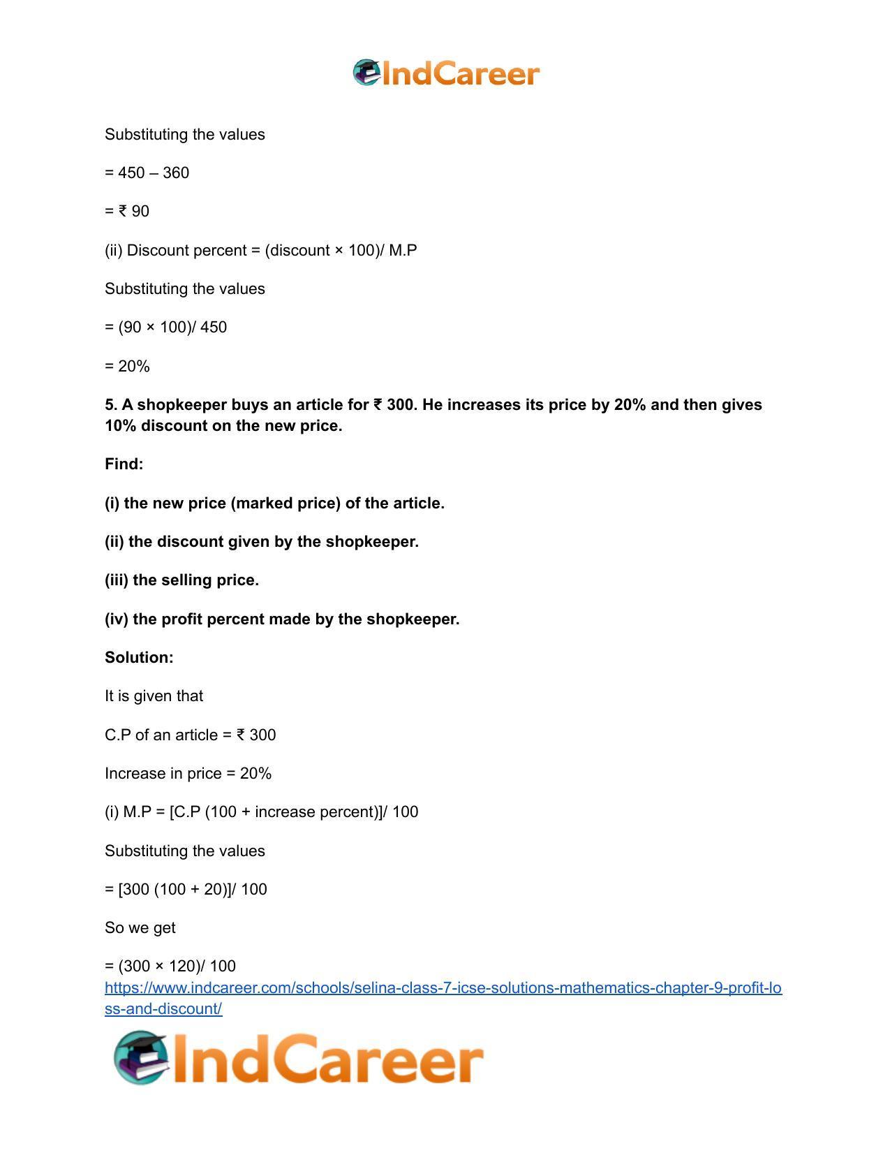 Selina Class 7 ICSE Solutions Mathematics : Chapter 9- Profit, Loss and Discount - Page 27
