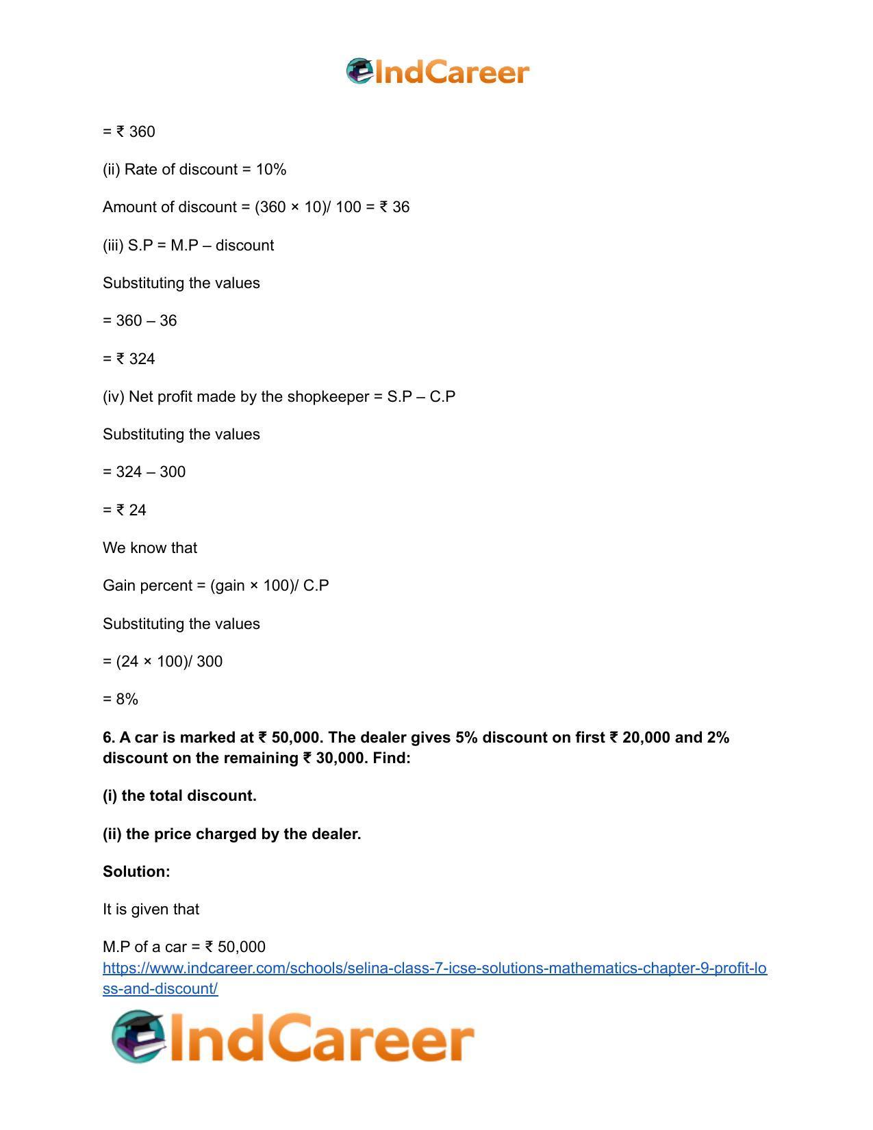Selina Class 7 ICSE Solutions Mathematics : Chapter 9- Profit, Loss and Discount - Page 28