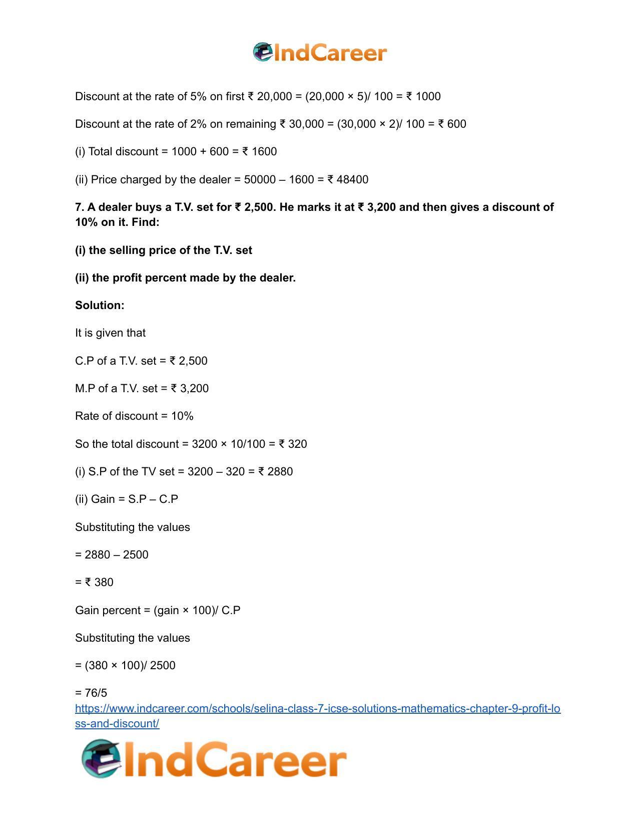 Selina Class 7 ICSE Solutions Mathematics : Chapter 9- Profit, Loss and Discount - Page 29