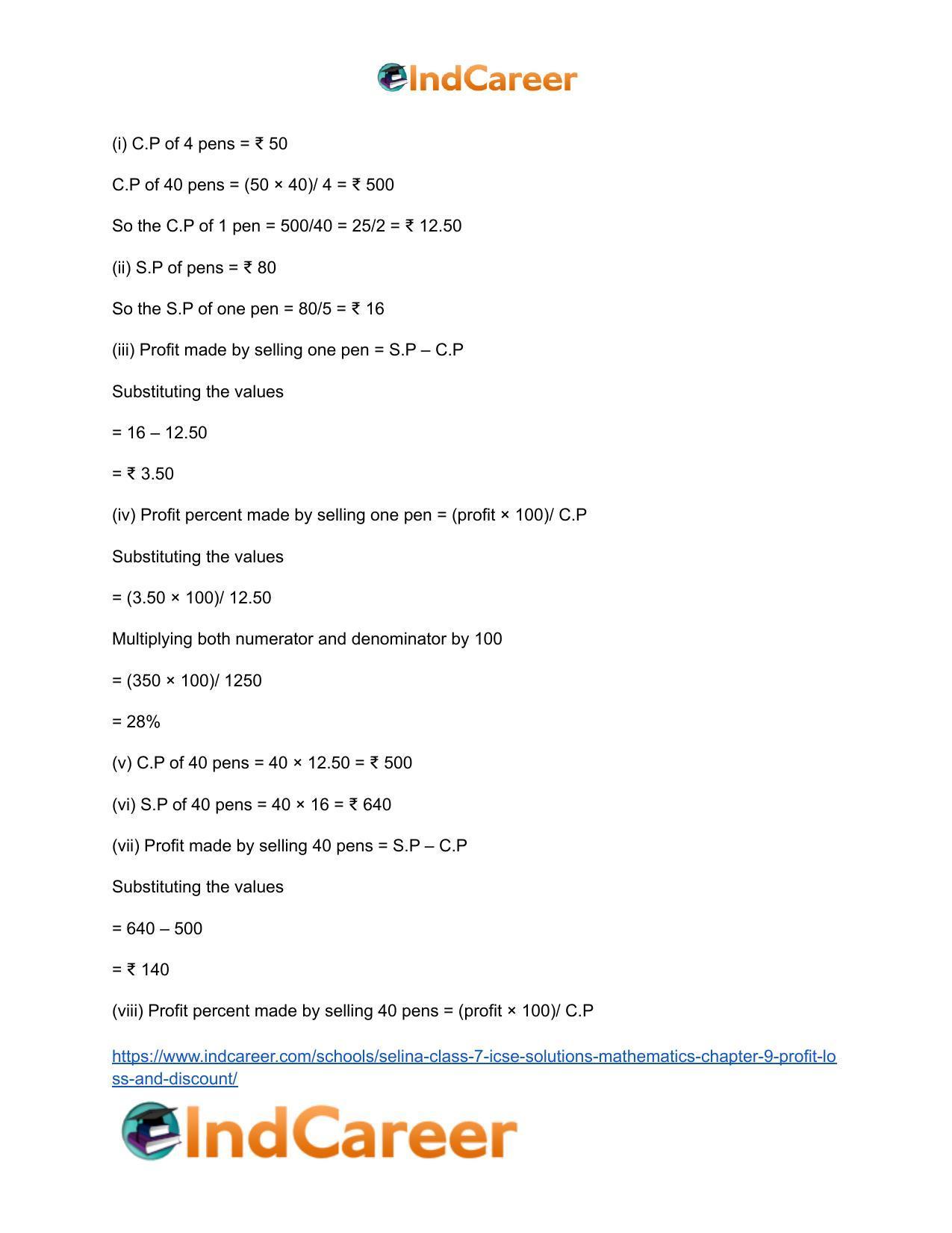 Selina Class 7 ICSE Solutions Mathematics : Chapter 9- Profit, Loss and Discount - Page 32