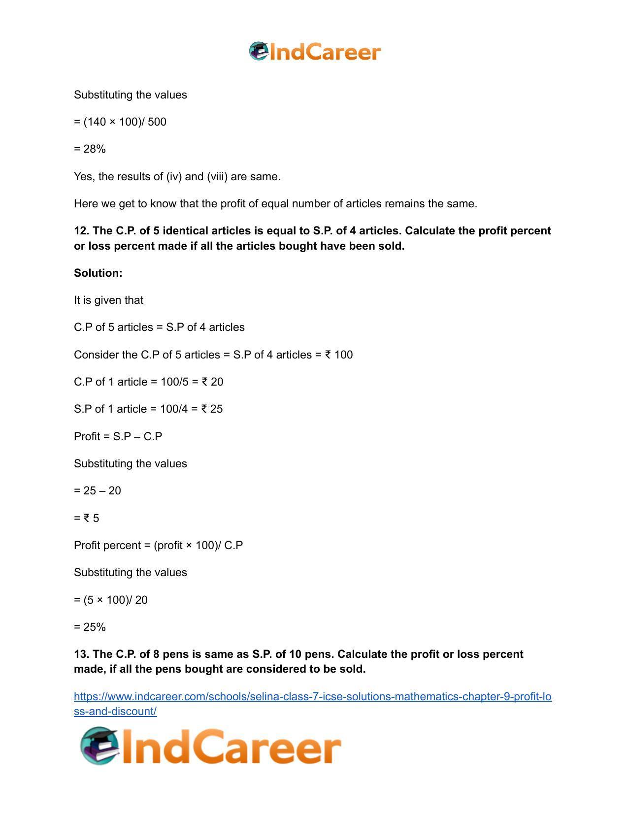 Selina Class 7 ICSE Solutions Mathematics : Chapter 9- Profit, Loss and Discount - Page 33