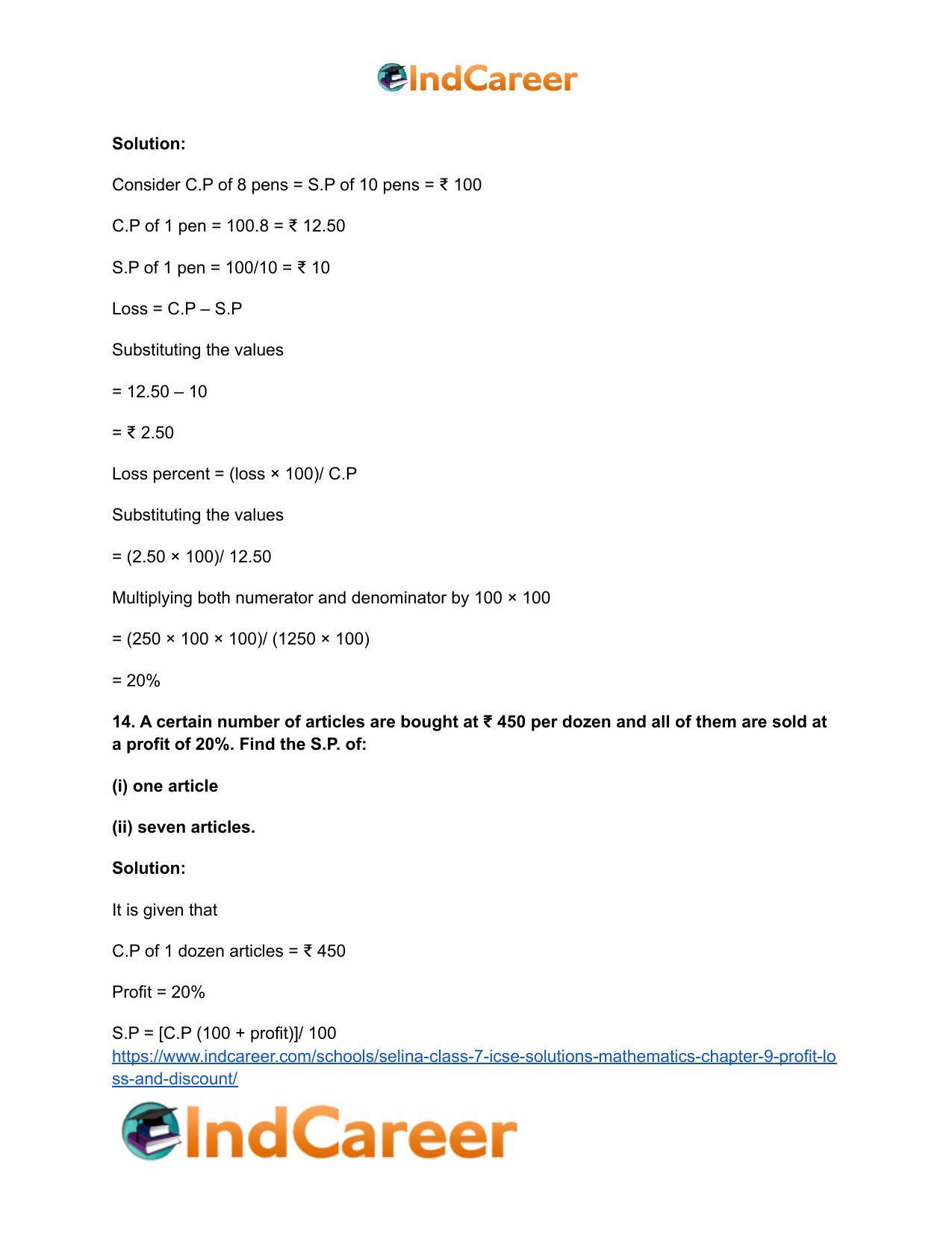 Selina Class 7 ICSE Solutions Mathematics : Chapter 9- Profit, Loss and Discount - Page 34