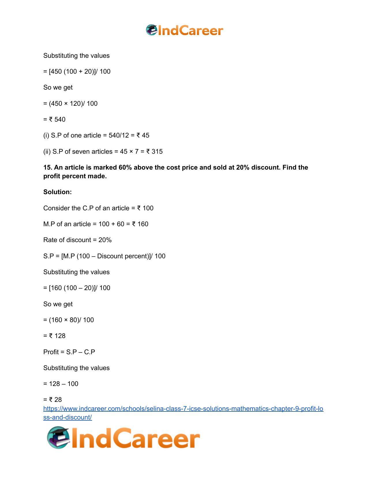 Selina Class 7 ICSE Solutions Mathematics : Chapter 9- Profit, Loss and Discount - Page 35