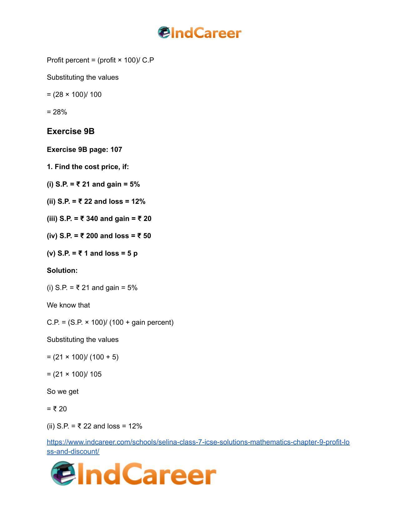 Selina Class 7 ICSE Solutions Mathematics : Chapter 9- Profit, Loss and Discount - Page 36