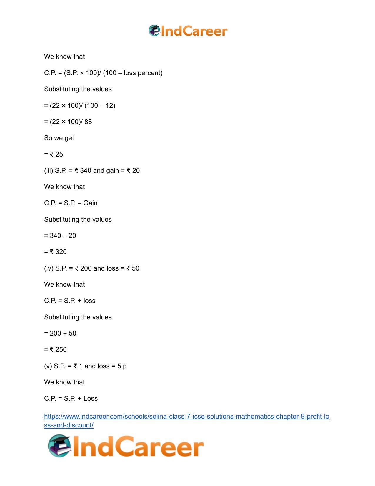 Selina Class 7 ICSE Solutions Mathematics : Chapter 9- Profit, Loss and Discount - Page 37