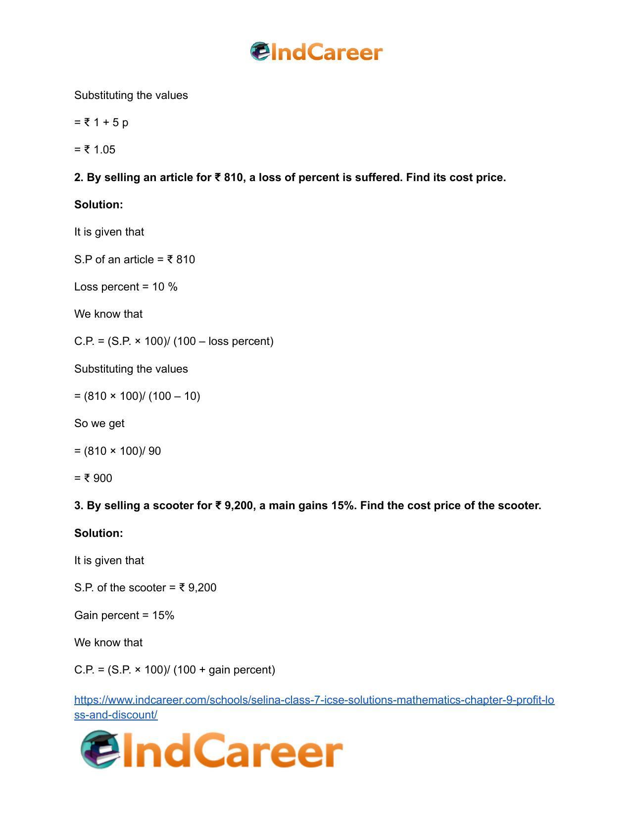 Selina Class 7 ICSE Solutions Mathematics : Chapter 9- Profit, Loss and Discount - Page 38