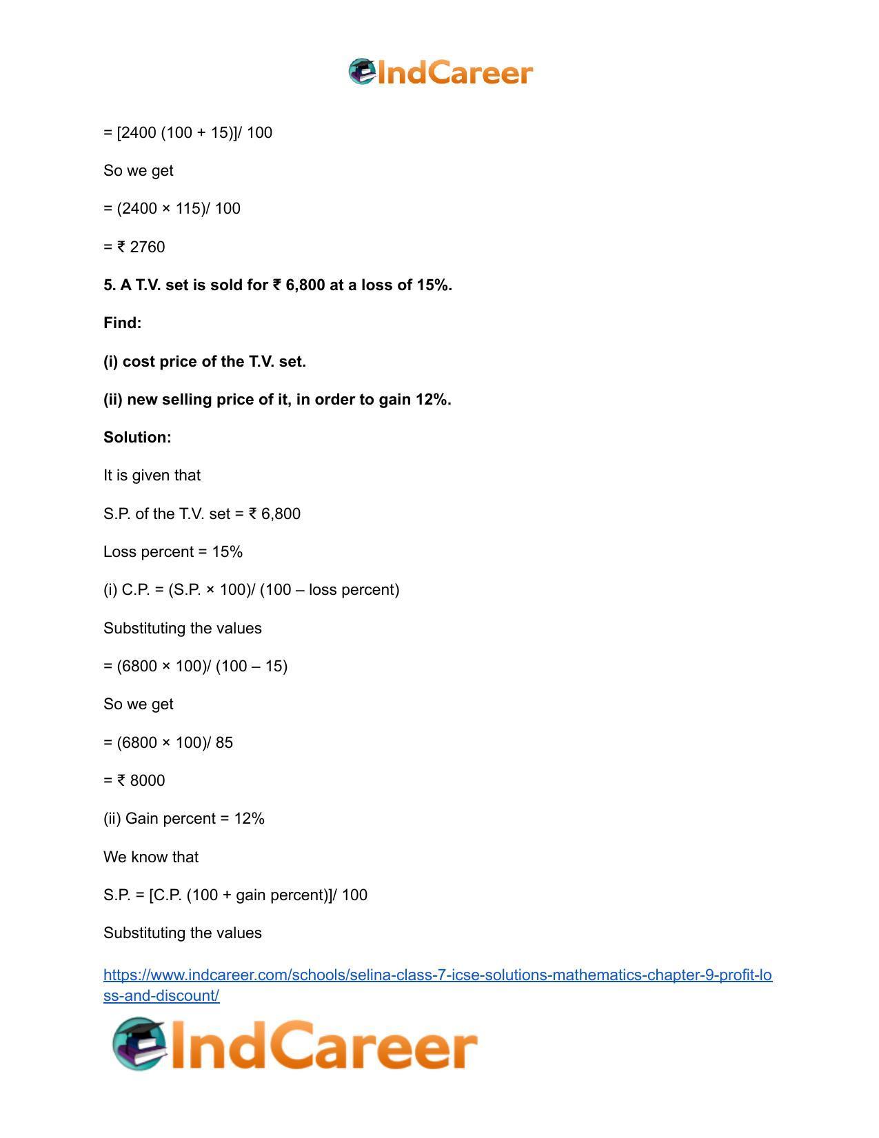 Selina Class 7 ICSE Solutions Mathematics : Chapter 9- Profit, Loss and Discount - Page 40