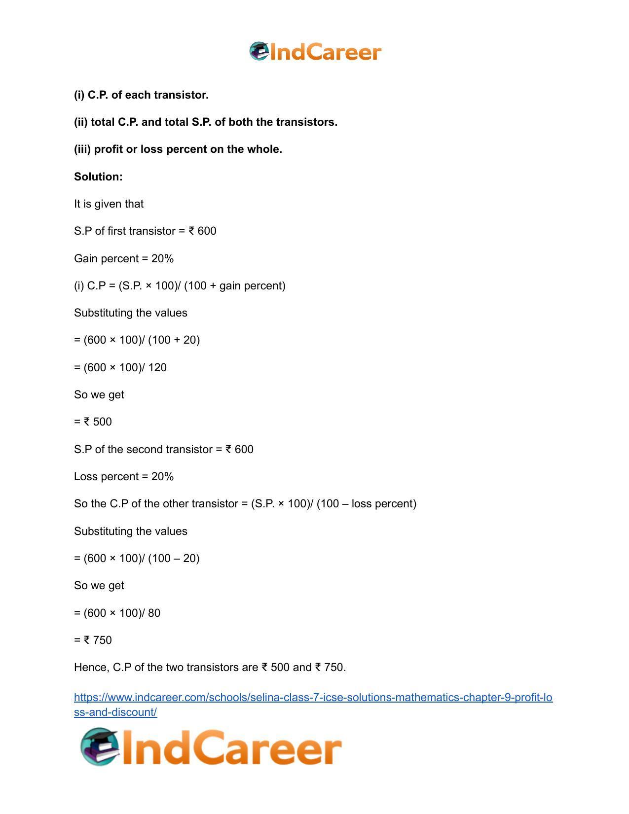 Selina Class 7 ICSE Solutions Mathematics : Chapter 9- Profit, Loss and Discount - Page 42