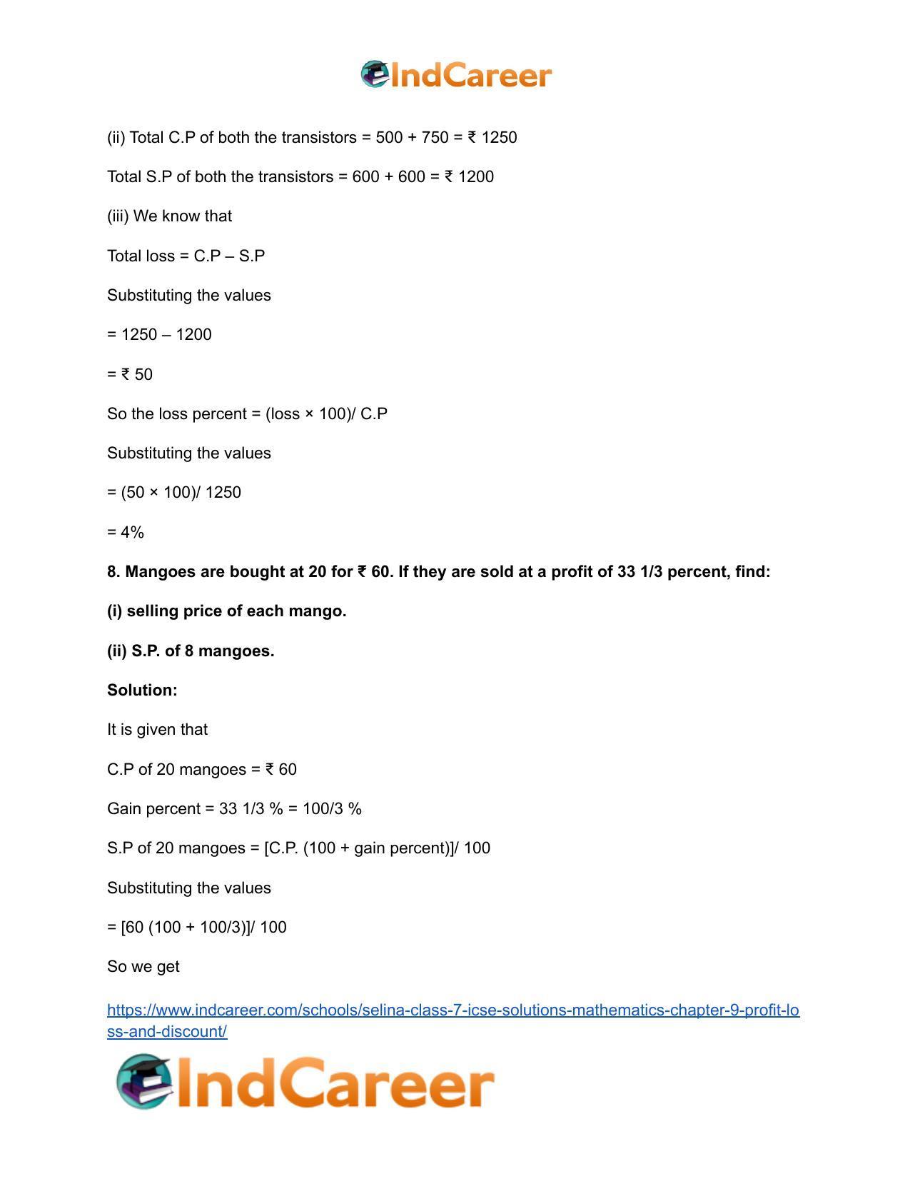 Selina Class 7 ICSE Solutions Mathematics : Chapter 9- Profit, Loss and Discount - Page 43