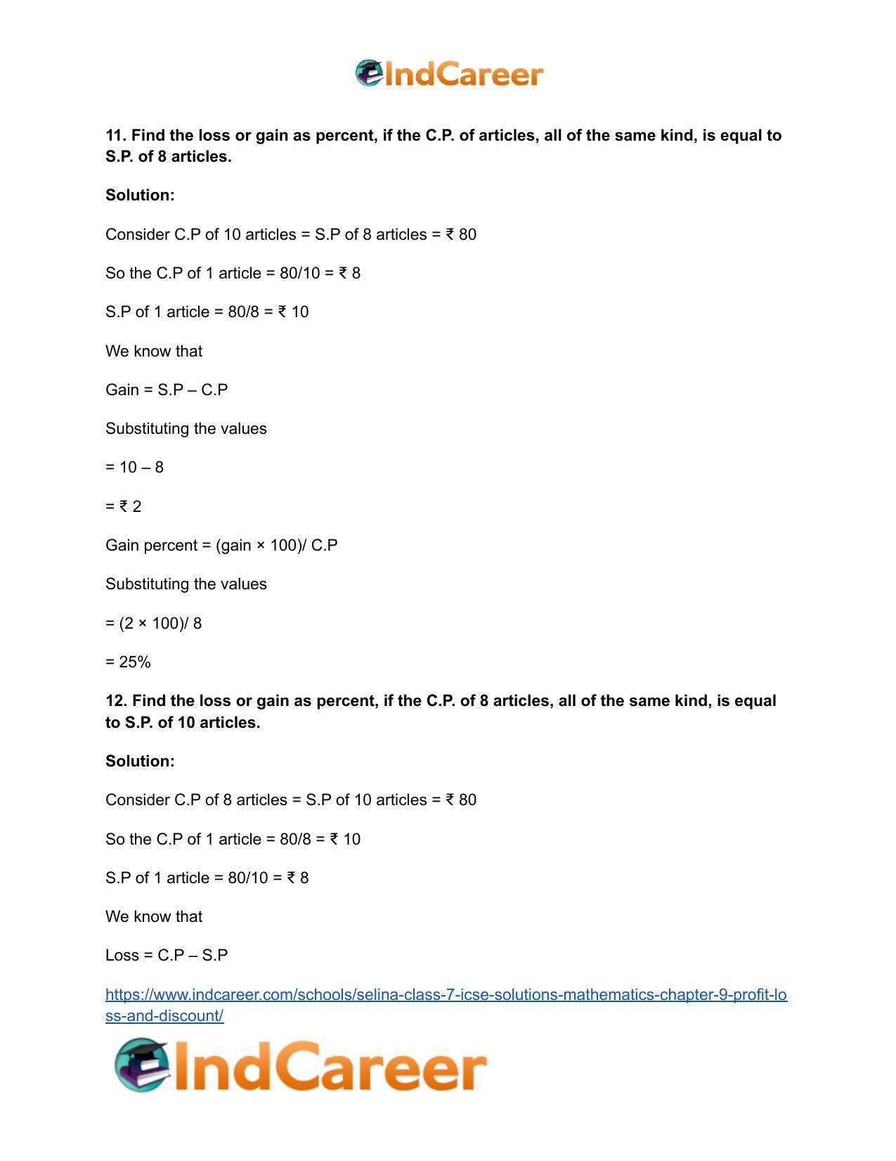 Selina Class 7 ICSE Solutions Mathematics : Chapter 9- Profit, Loss and Discount - Page 46